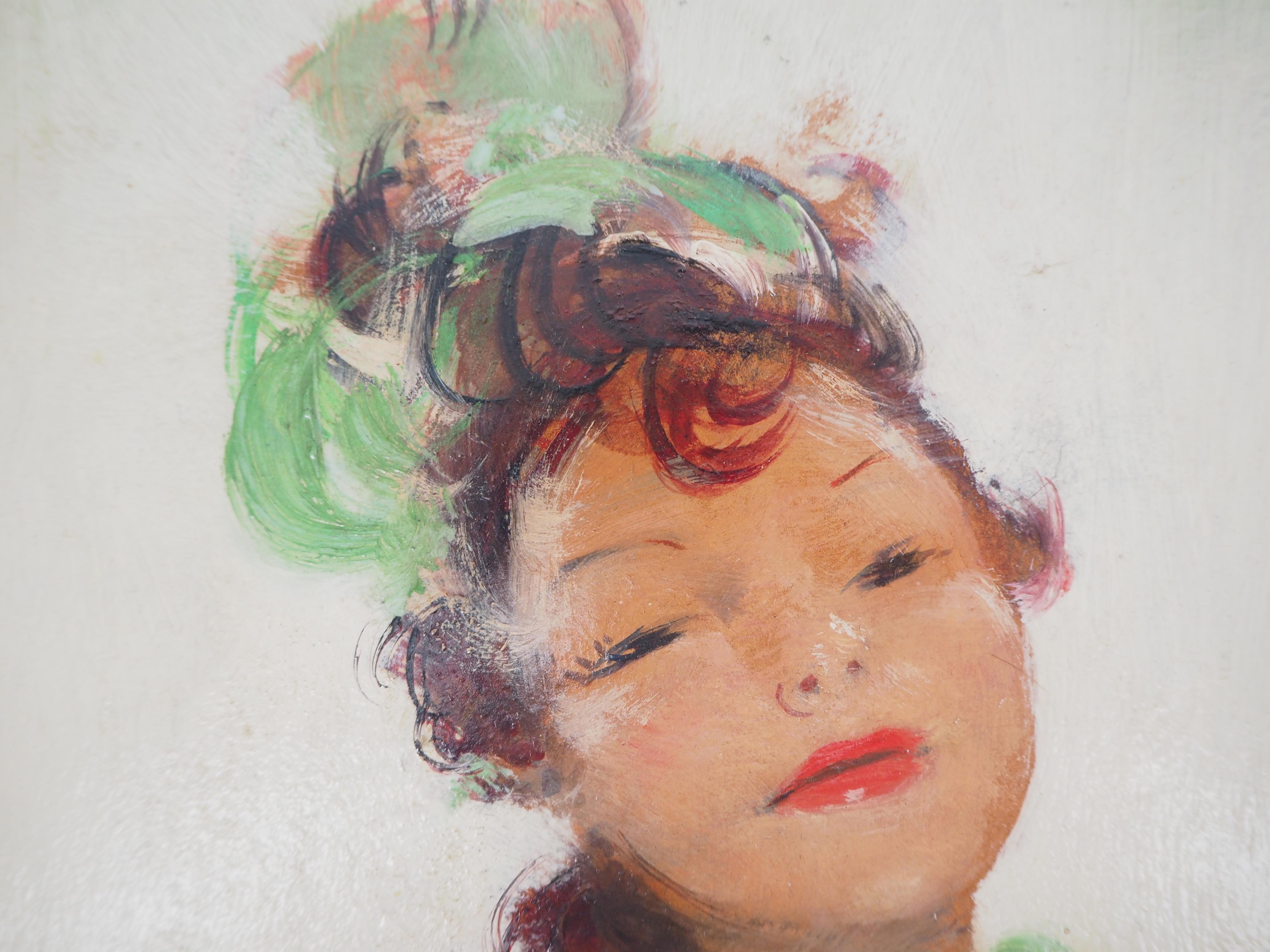 Damsel in Green - Original Oil on Panel, Handsigned  - Modern Painting by Jean-Gabriel Domergue