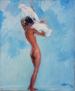 Dressing Nude - Tall original handsigned Oil on Canvas