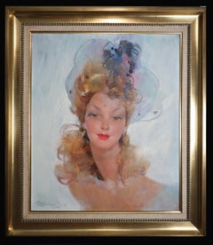 Elegant in a hat - Original Oil Painting, Handsigned