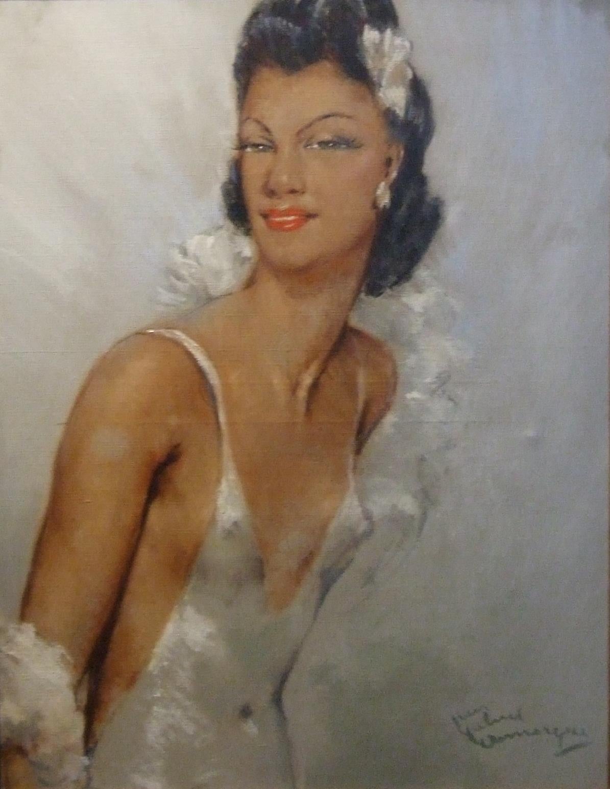 Elegante en blanc - Huile sur toile, 65x50 cm., encadré