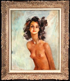 Fabienne - Huile post-impressionniste, portrait d'un nu par Jean-Gabriel Domergue