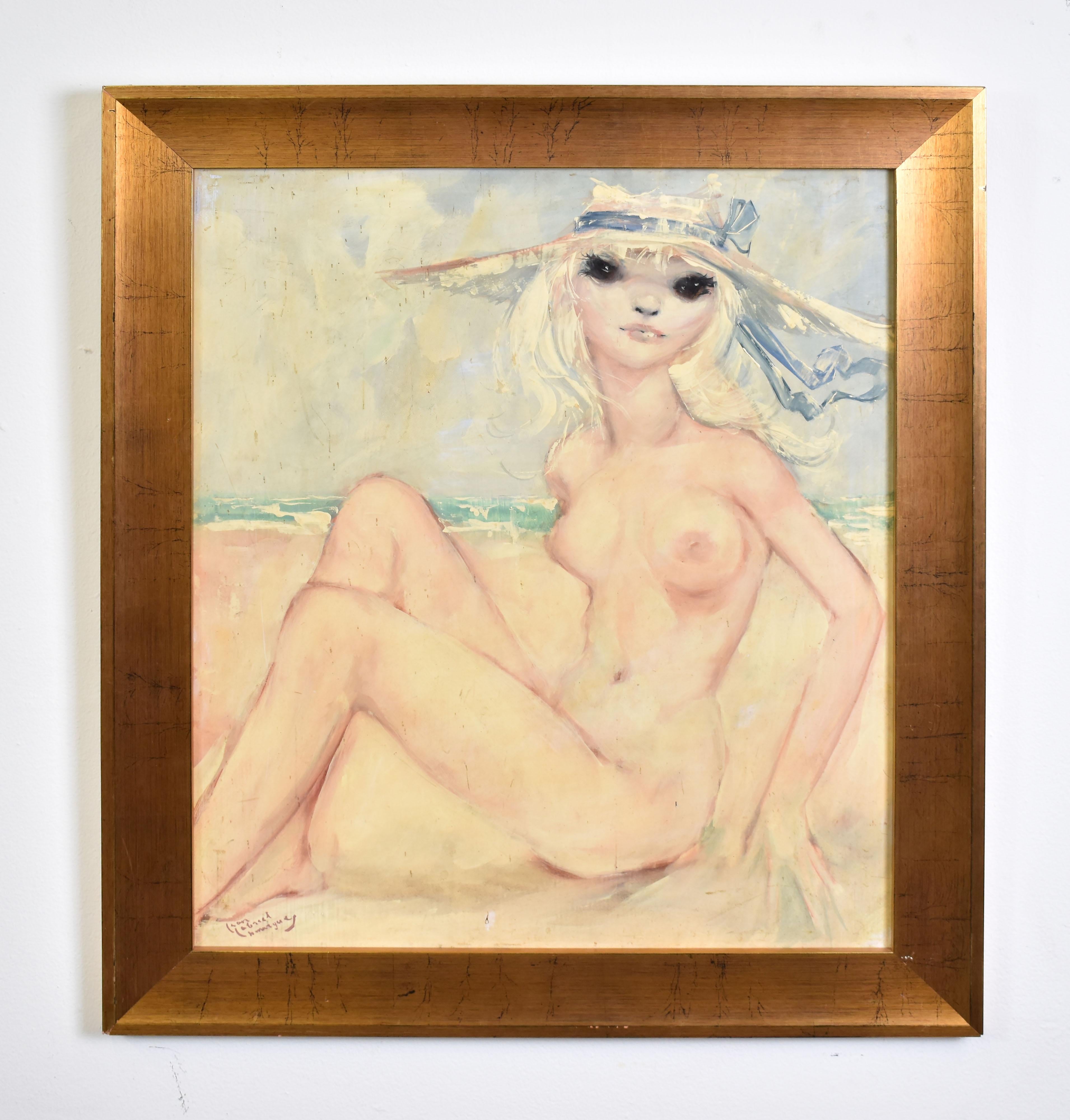 Jean Gabriel Domergue French Impressionist Nude Portrait Beach Oil Painting (Beige), Nude Painting, von Jean-Gabriel Domergue