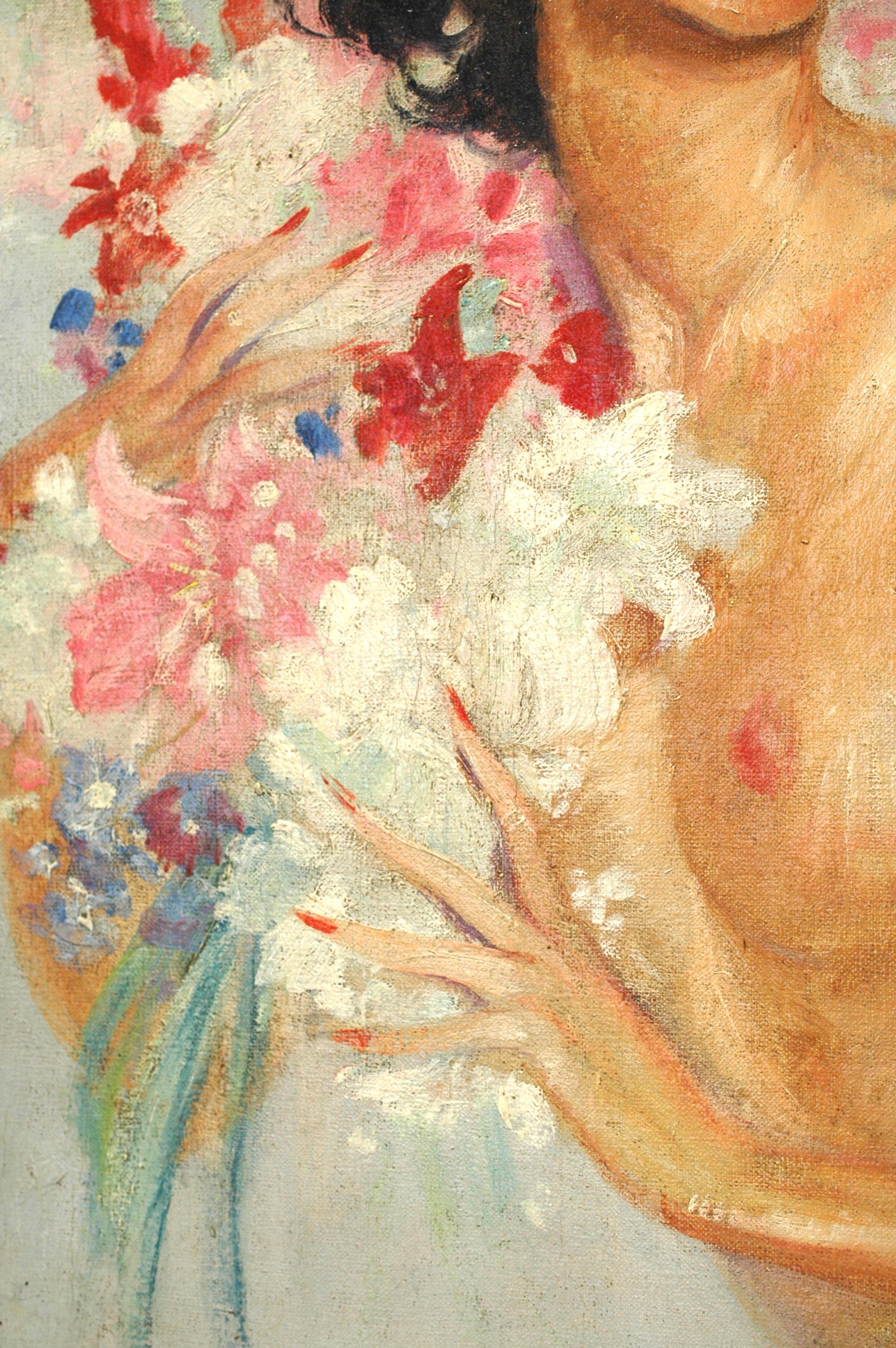 Jeune Femme Au Bouquet - Modern Painting by Jean-Gabriel Domergue