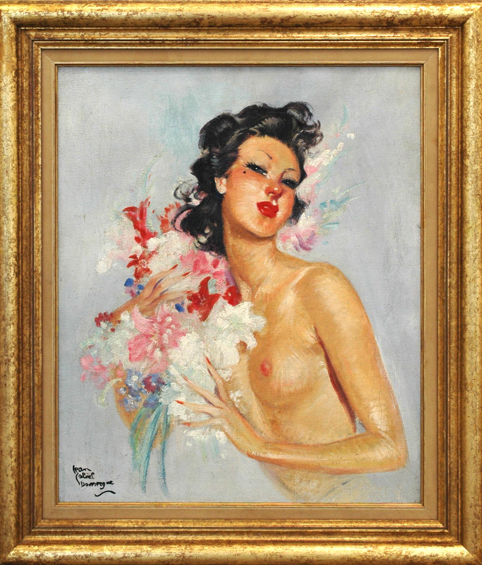 Jean-Gabriel Domergue Figurative Painting - Jeune Femme Au Bouquet