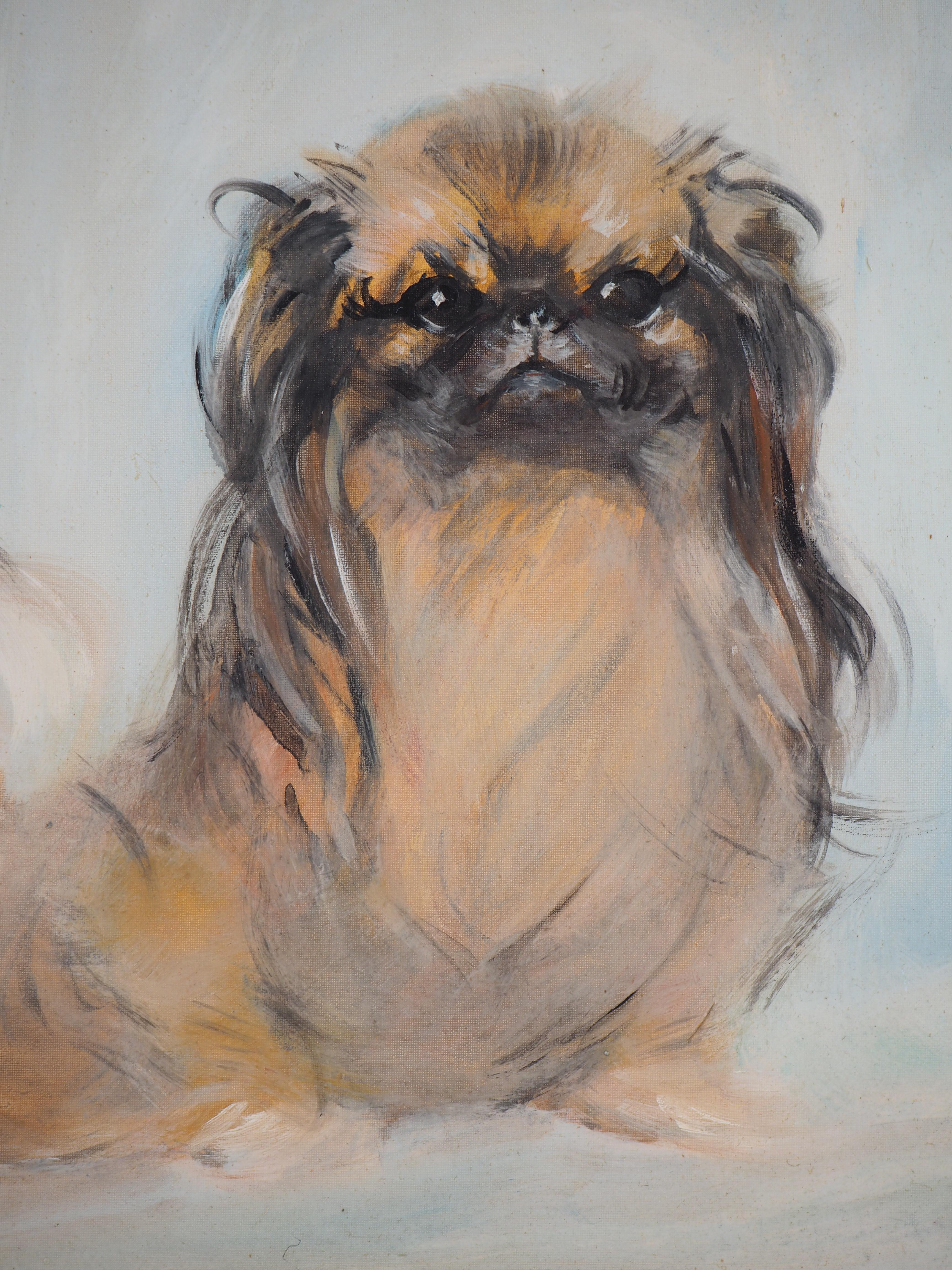 Ku-Zee, The Pekinese Dog - Original handsigned oil painting - Modern Painting by Jean-Gabriel Domergue