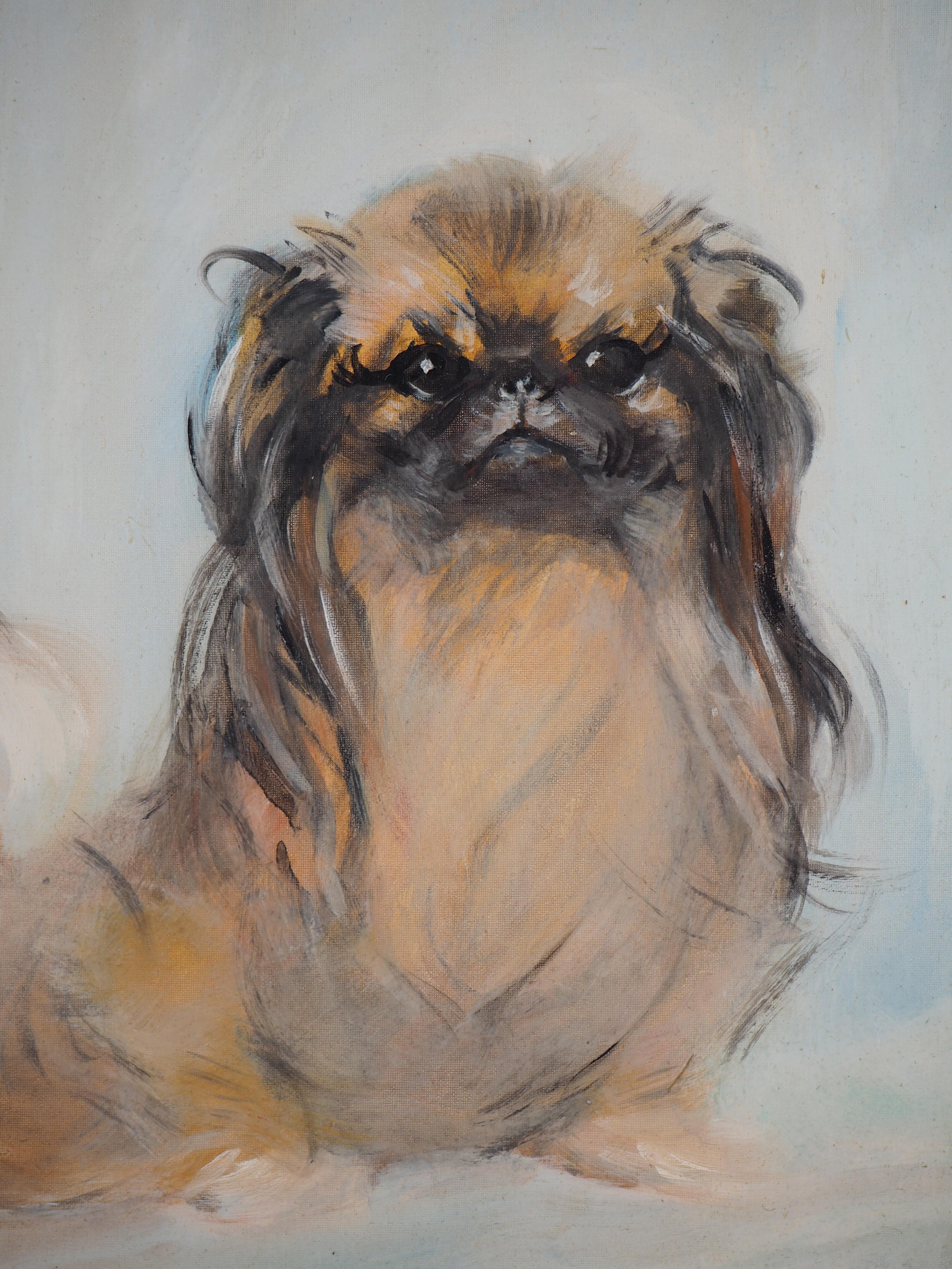 Ku-Zee, The Pekinese Dog - Original handsigned oil painting - Beige Animal Painting by Jean-Gabriel Domergue