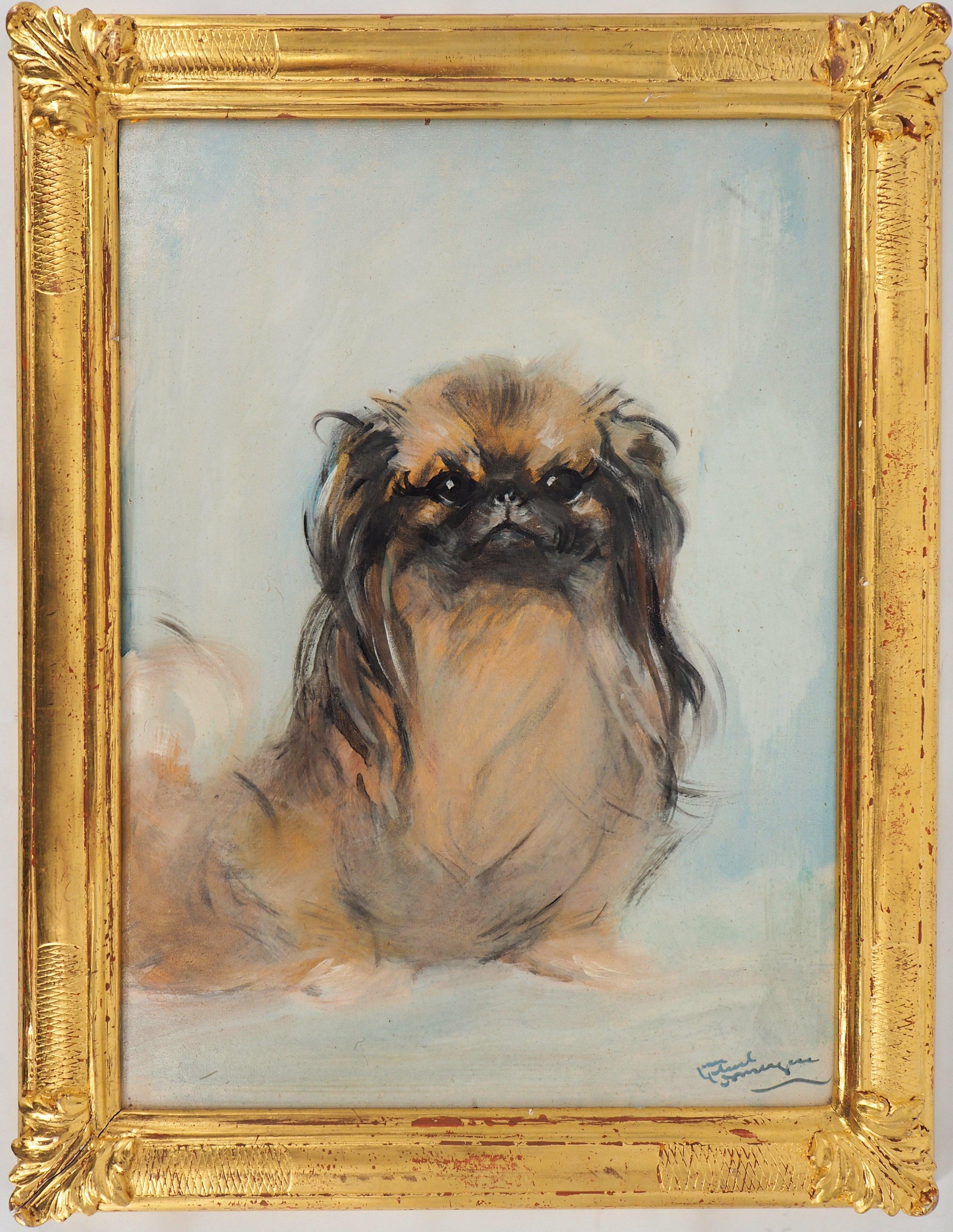 Jean-Gabriel Domergue Animal Painting - Ku-Zee, The Pekinese Dog - Original handsigned oil painting