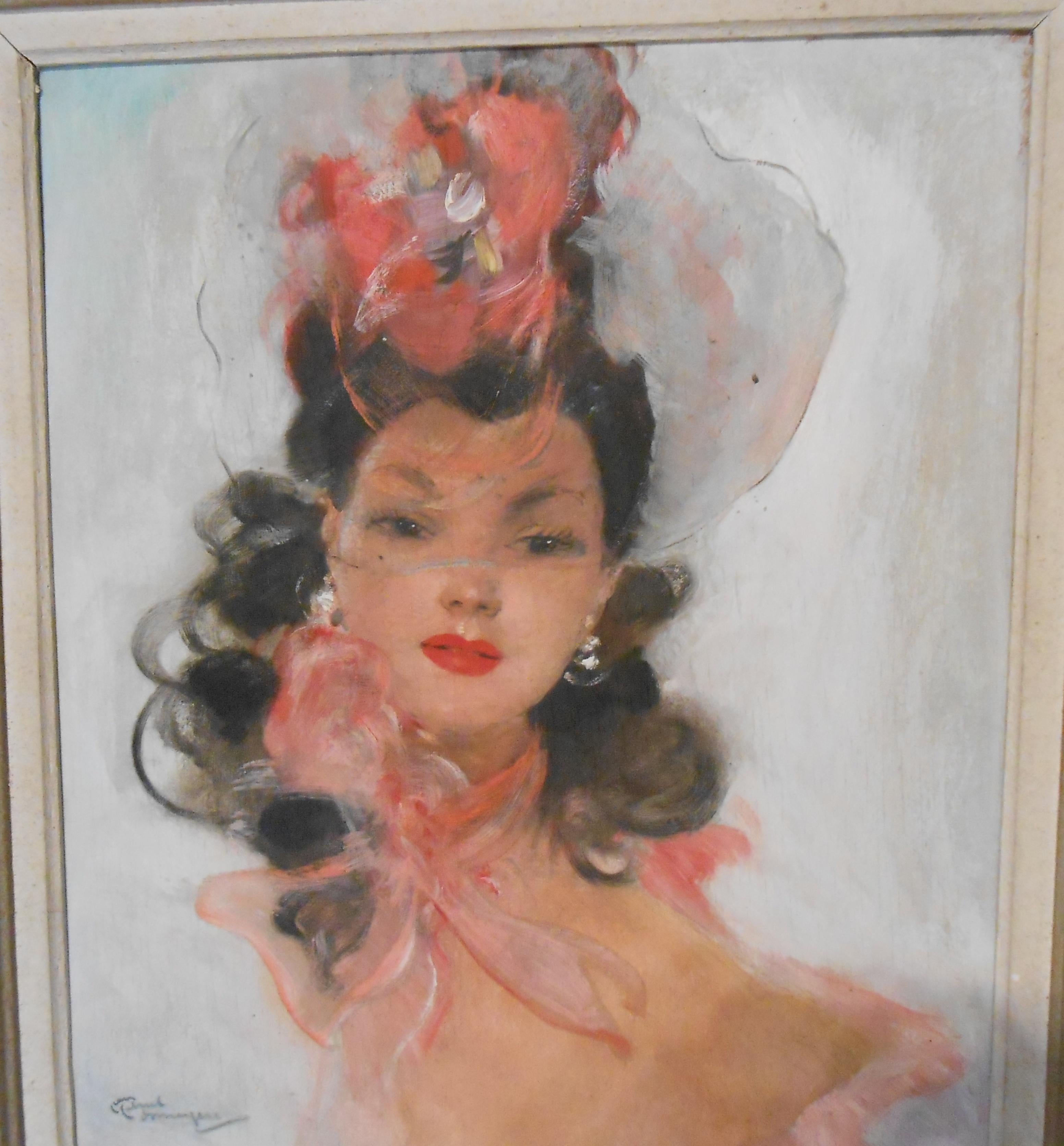 Le Bibi Rose - Painting di Jean-Gabriel Domergue