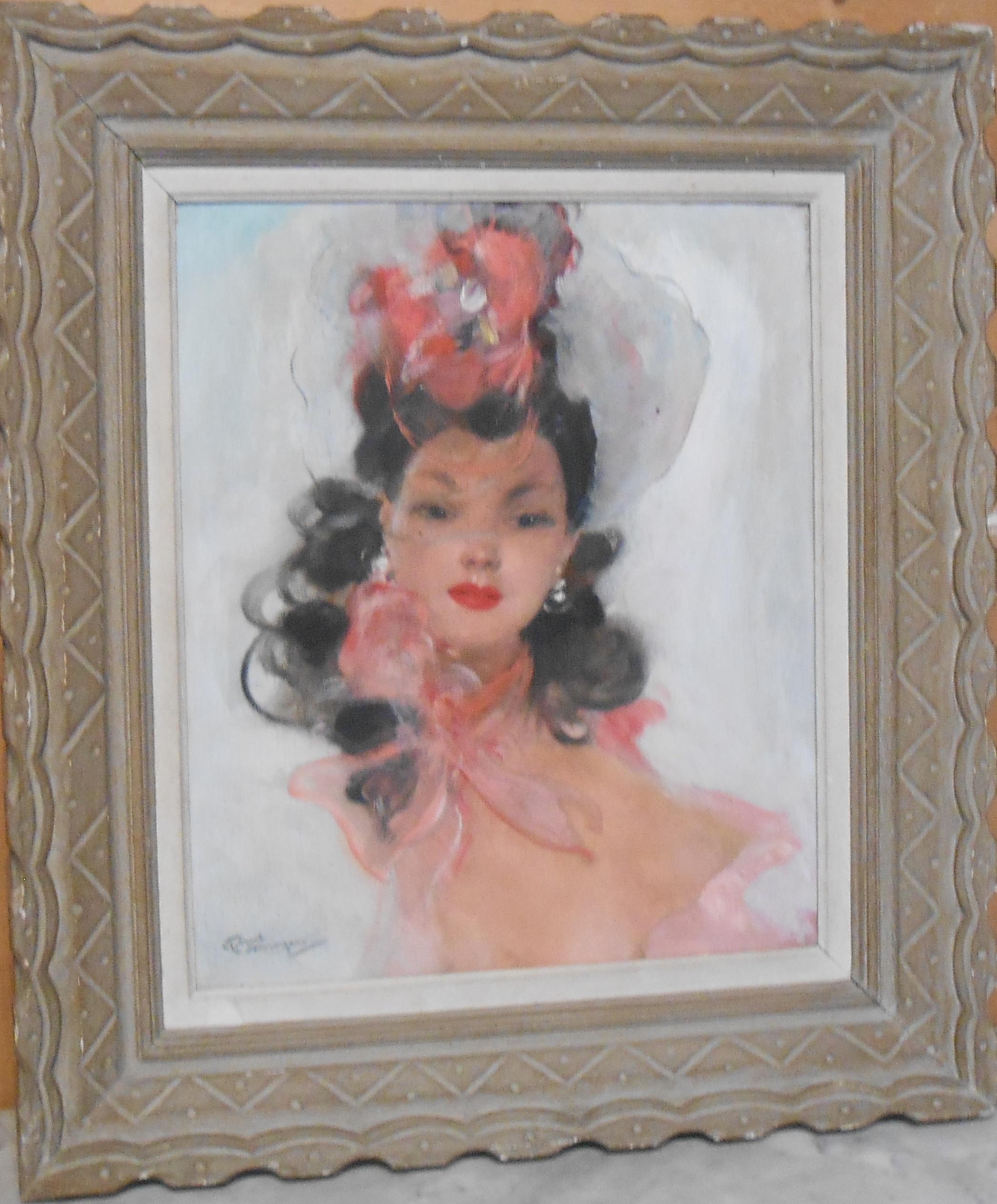 Le Bibi Rose - Figurative Painting Marrone di Jean-Gabriel Domergue