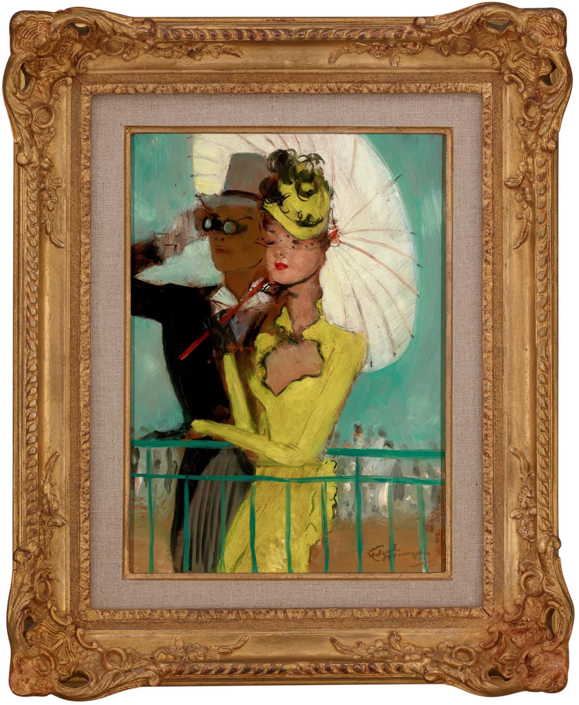 Le couple aux courses (The Couple at the Races) - Painting by Jean-Gabriel Domergue