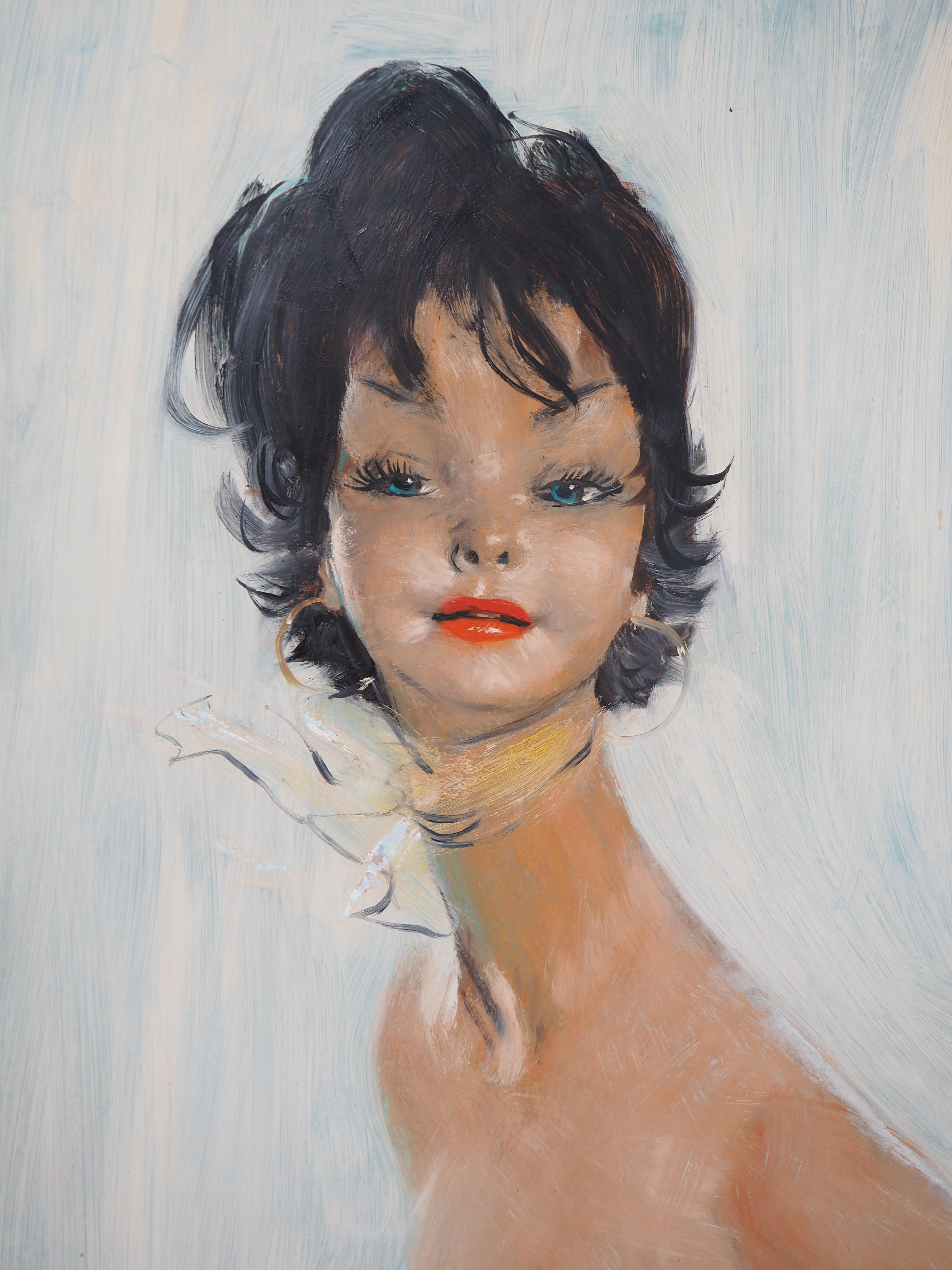 Jean-Gabriel DOMERGUE (1889-1962)
Maria, Nudo su sfondo blu, C.C. 1950

Pittura ad olio originale su pannello
Firmato in basso a sinistra
Titolo sul retro
Su pannello 55 x 46 cm (circa 22 x 18 pollici) 
Presentato in una bella cornice vintage in
