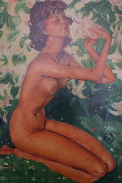 Nude with Lilies - Original Oil Painting, Handsigned