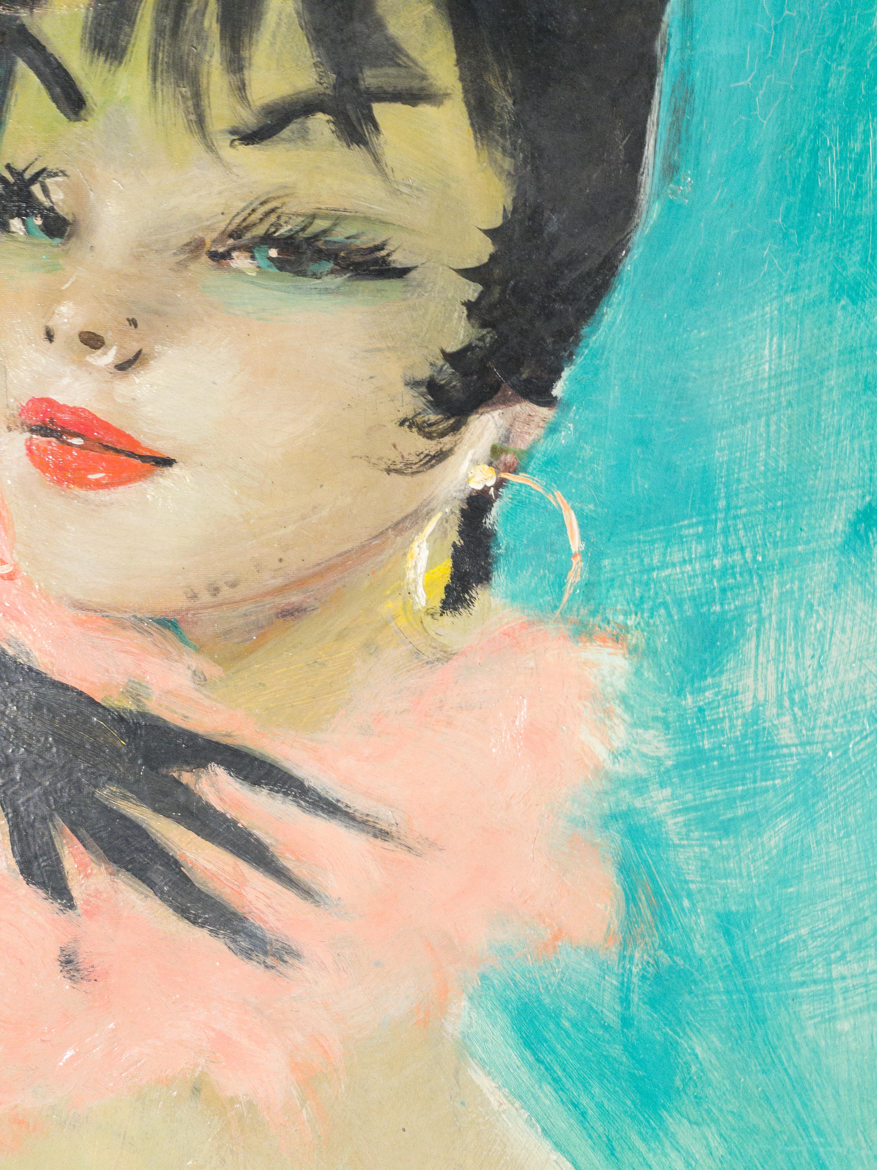 Portrait of a Lady - Brown Portrait Painting by Jean-Gabriel Domergue