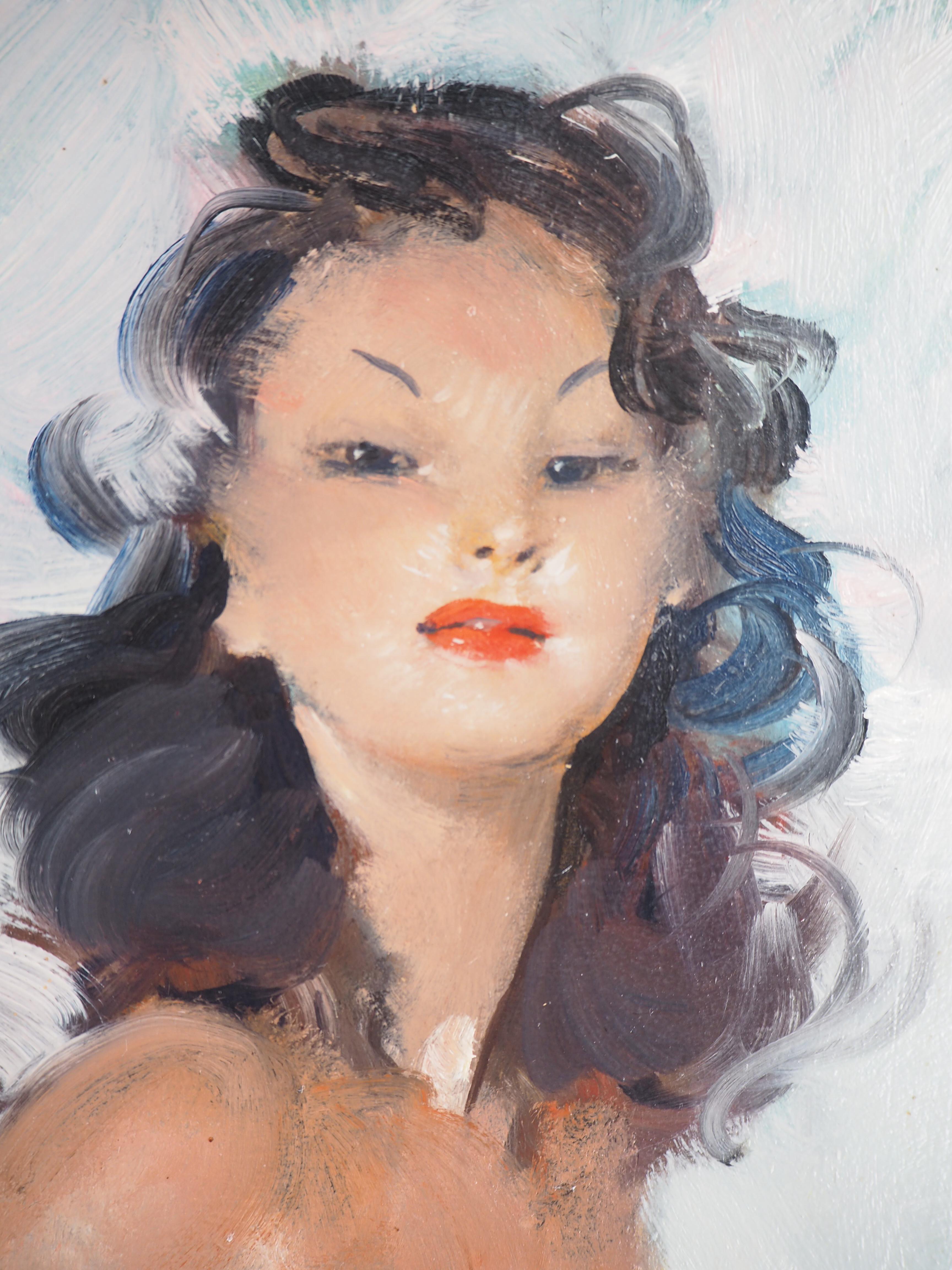 Proud Dark Hair Woman (Fabienne) - Original handsigned oil painting 1