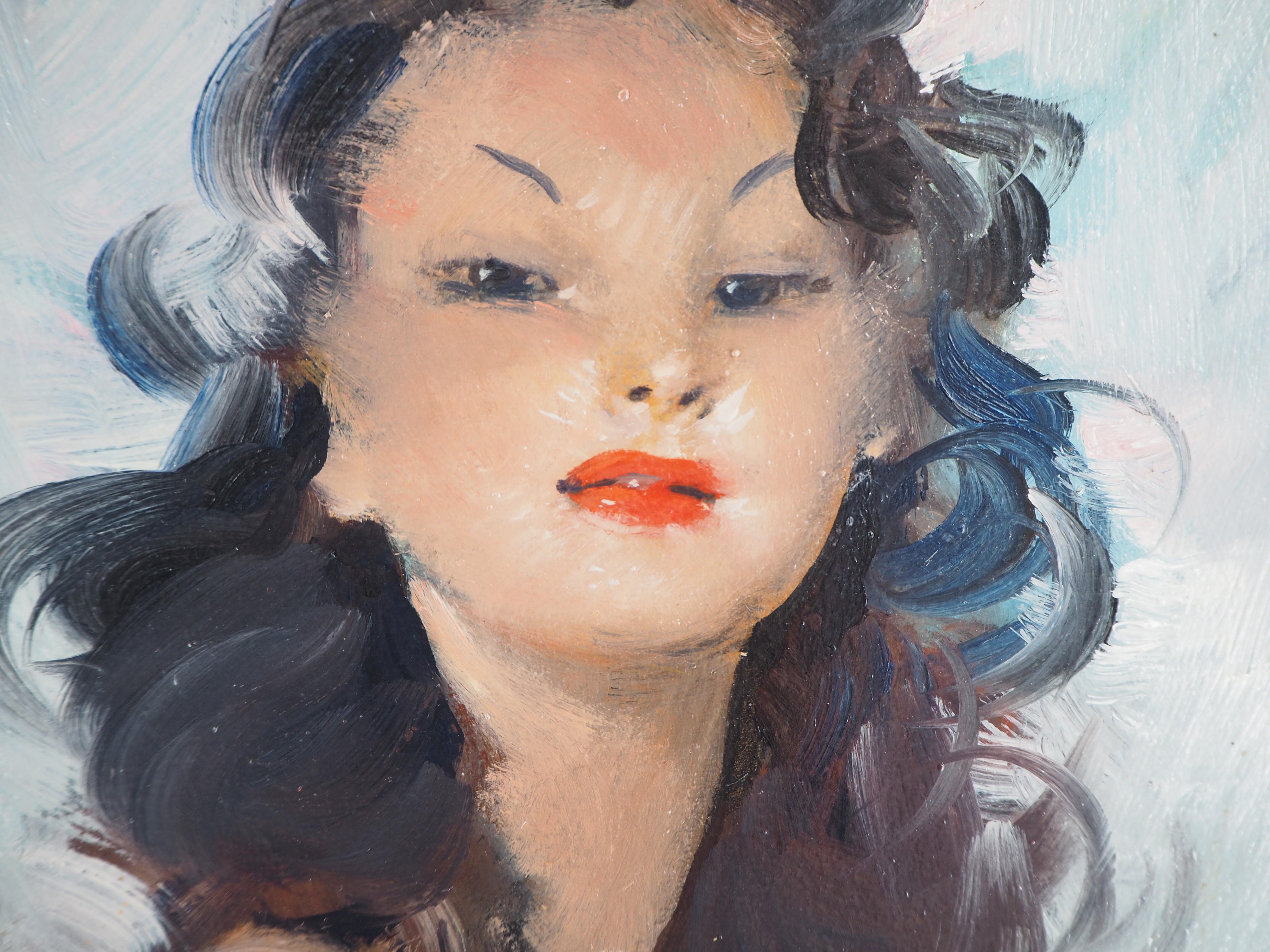 Proud Dark Hair Woman (Fabienne) - Original handsigned oil painting 2