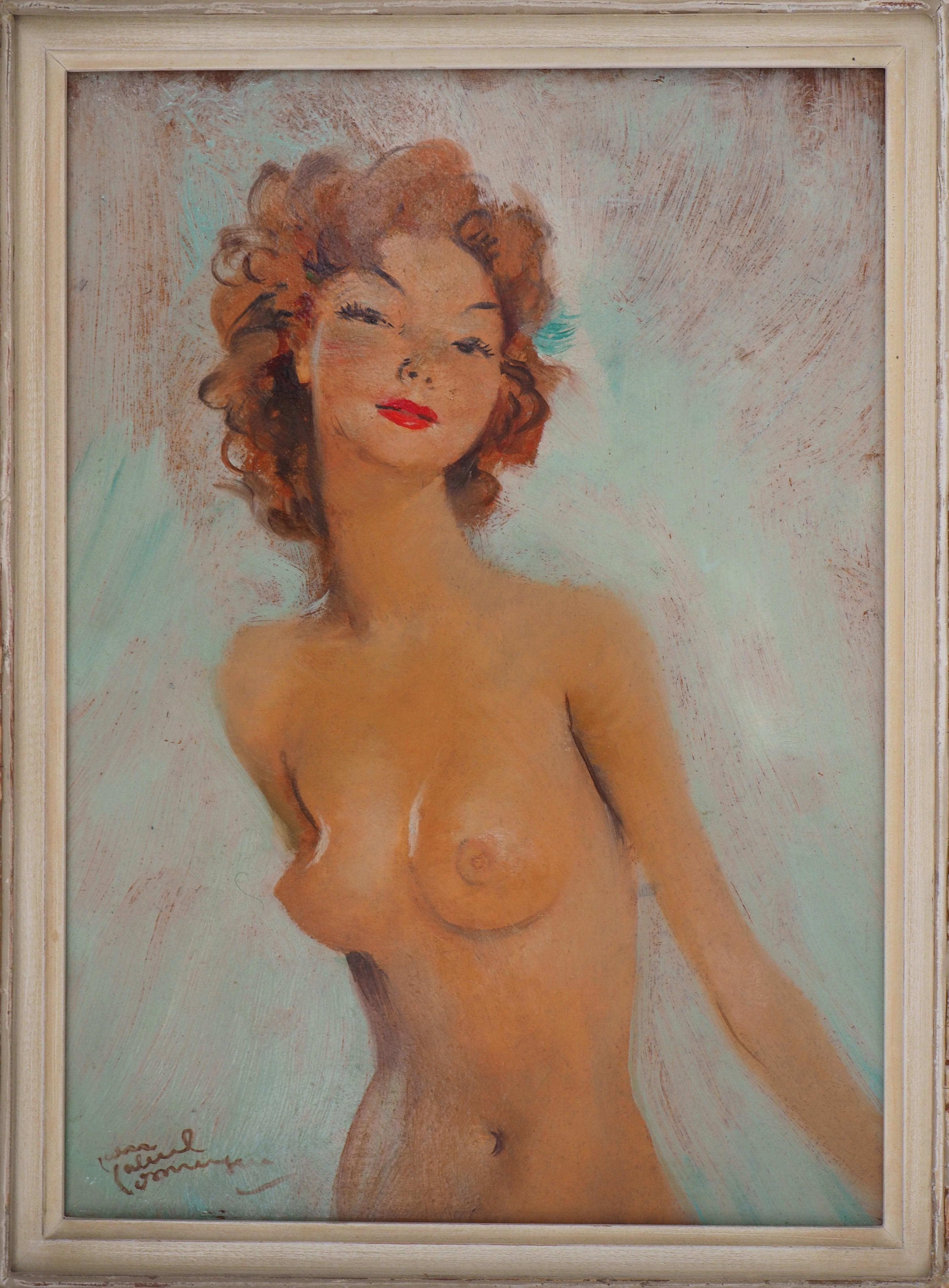 Smilling Model - Original handsigned oil painting - Modern Painting by Jean-Gabriel Domergue