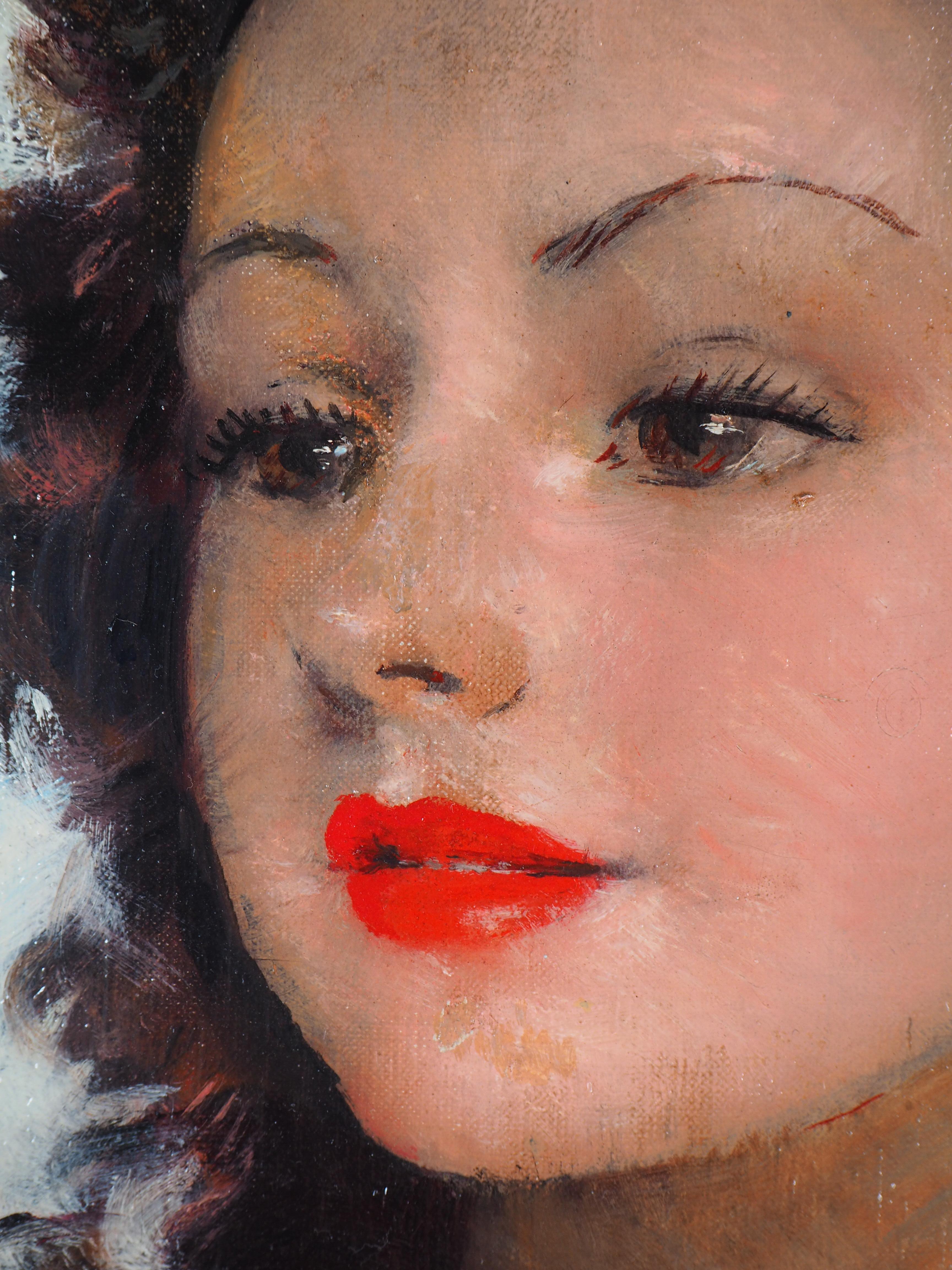 The Red Lipstick : Smiling Model - Original handsigned Oil on Canvas - Modern Painting by Jean-Gabriel Domergue