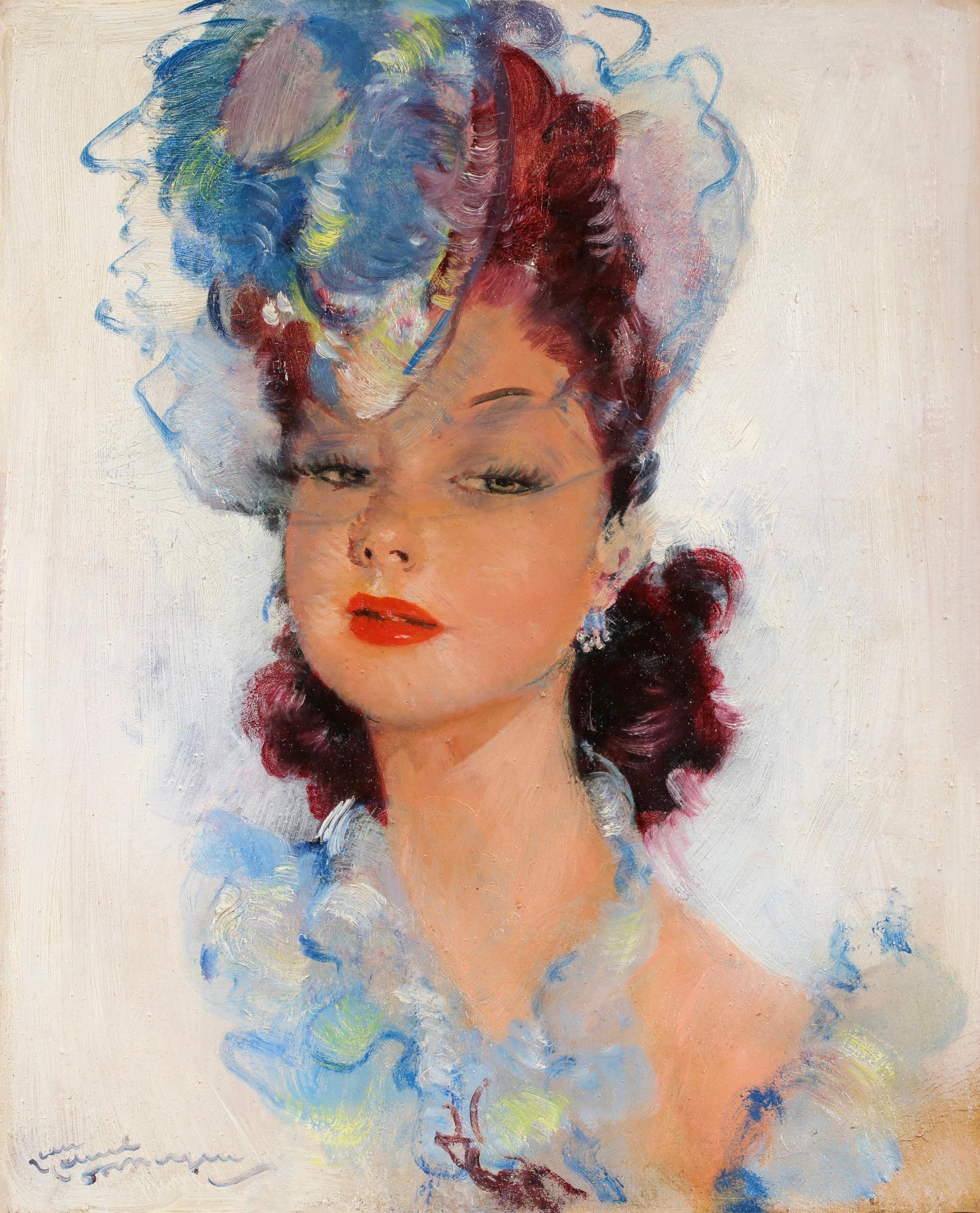 Une fille elegante - Post Impressionist Portrait Oil by Jean-Gabriel Domergue For Sale 1