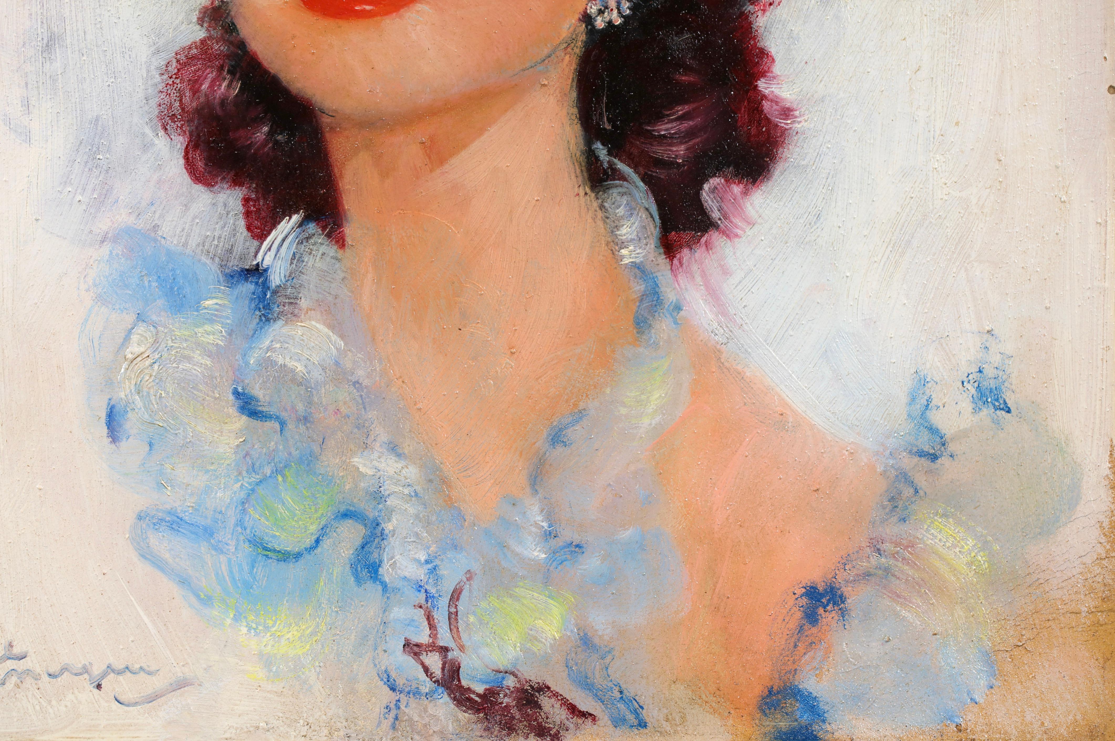 Une fille elegante - Post Impressionist Portrait Oil by Jean-Gabriel Domergue For Sale 4