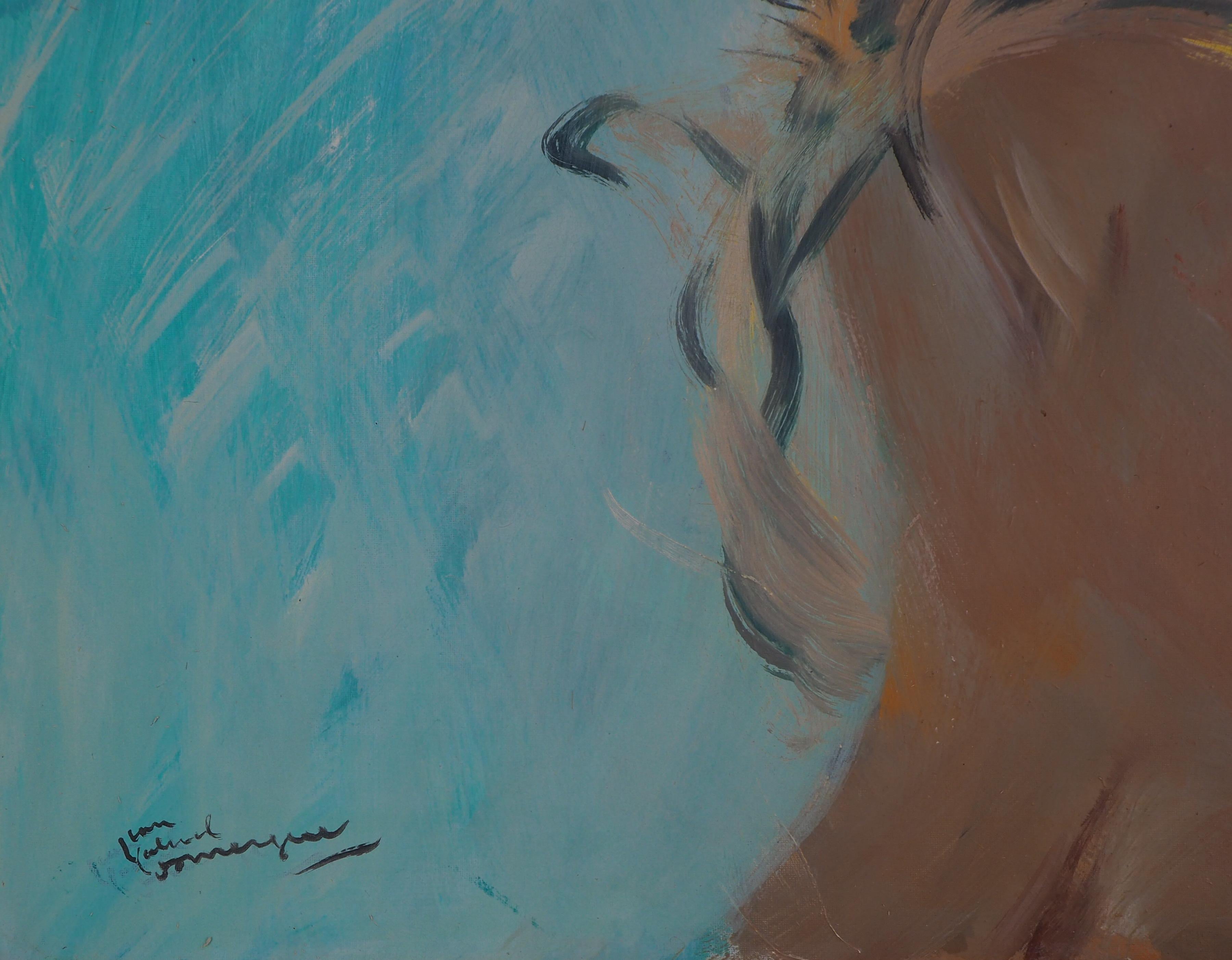 Woman with Gold Scarf - Original Oil on Panel, Handsigned - Painting by Jean-Gabriel Domergue