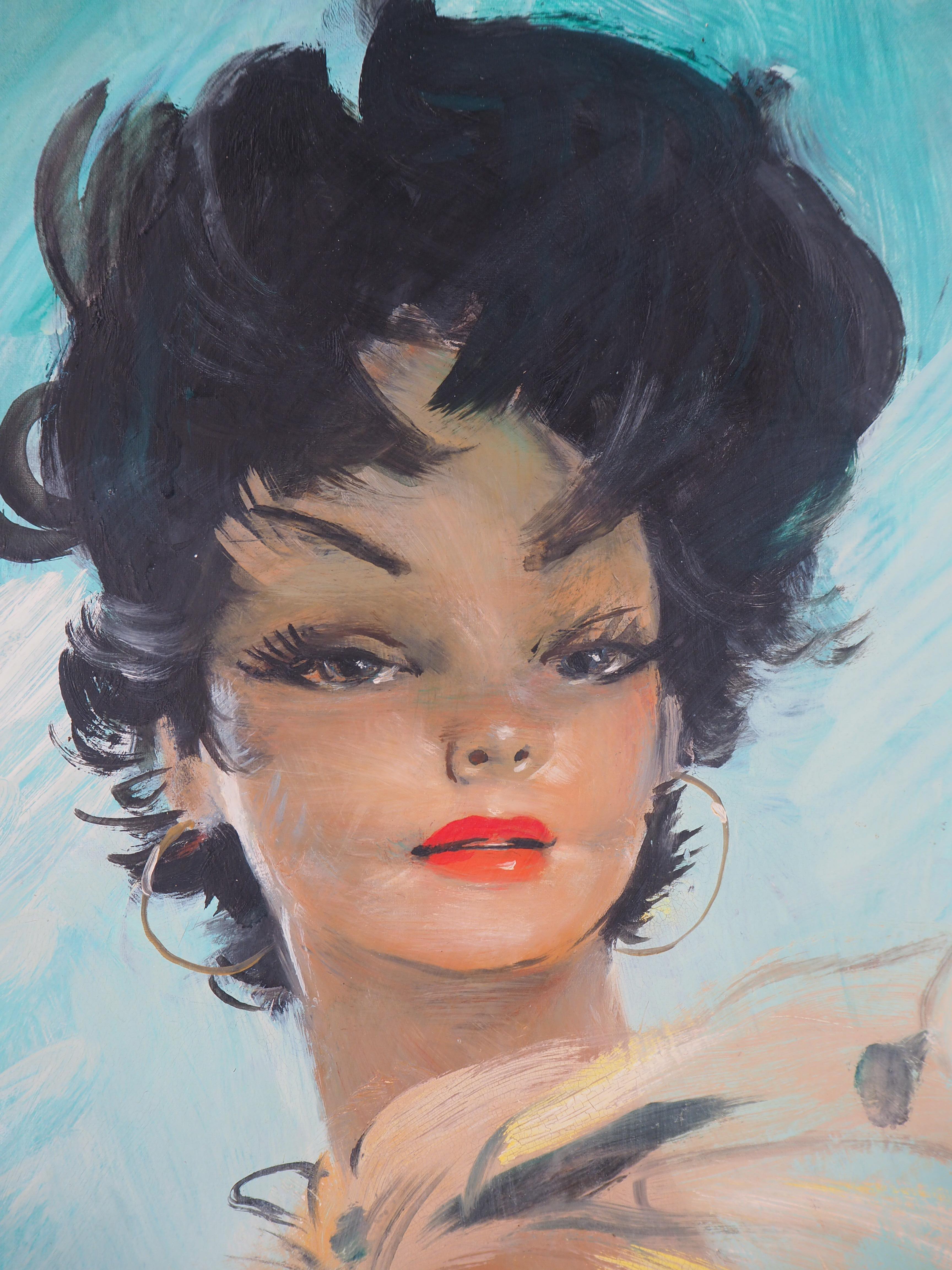 Jean-Gabriel DOMERGUE
Woman with Gold Scarf

Original oil painting on panel
Signed bottom left
On canvas 55 x 46 cm (c. 22 x 18 inch) at view
Presented in nice vintage wood frame 70 x 61 cm  (c. 28 x 24 inch)

Authenticity : M Noe Willer, expert of