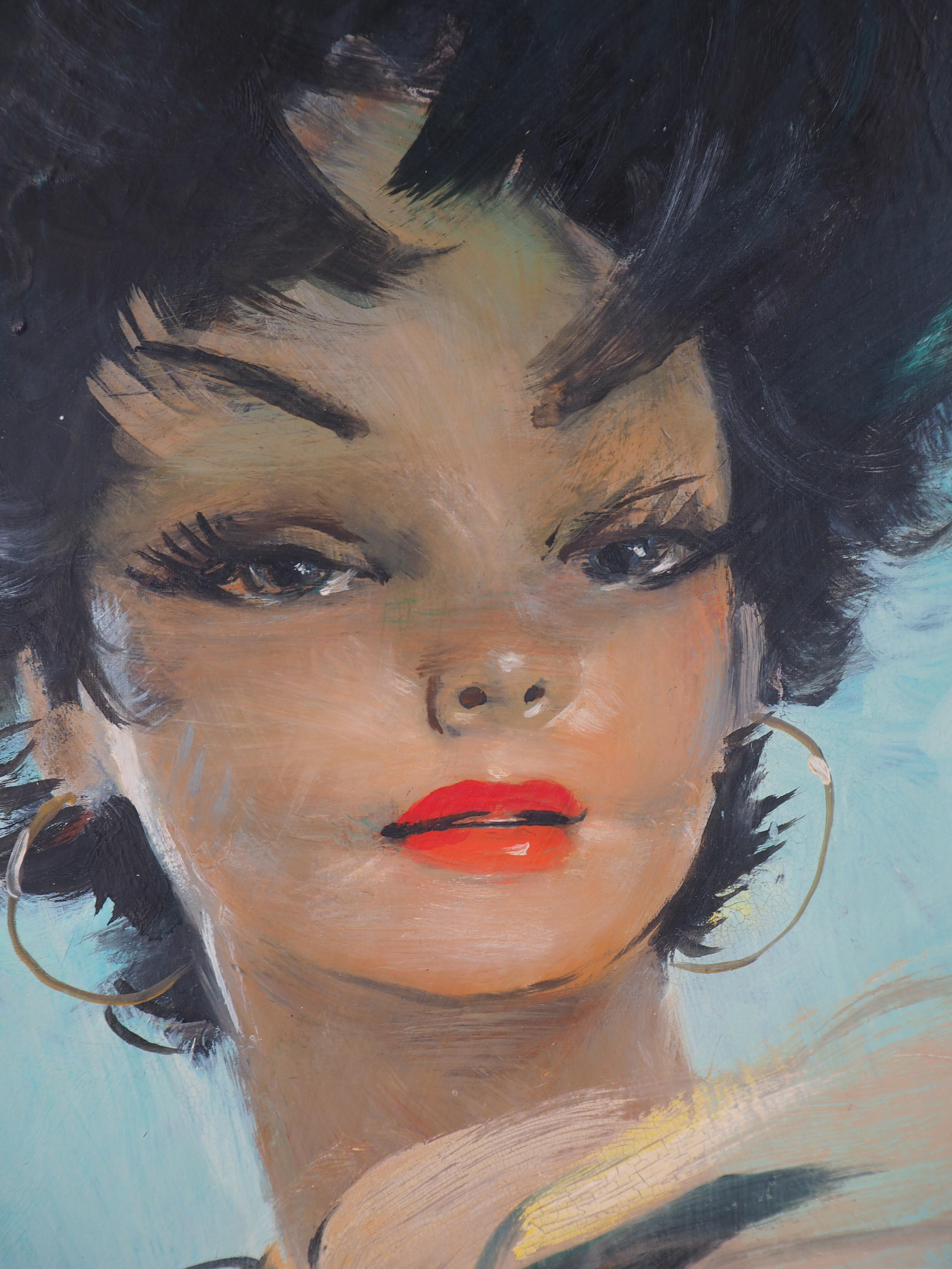 Woman with Gold Scarf - Original Oil on Panel, Handsigned 1