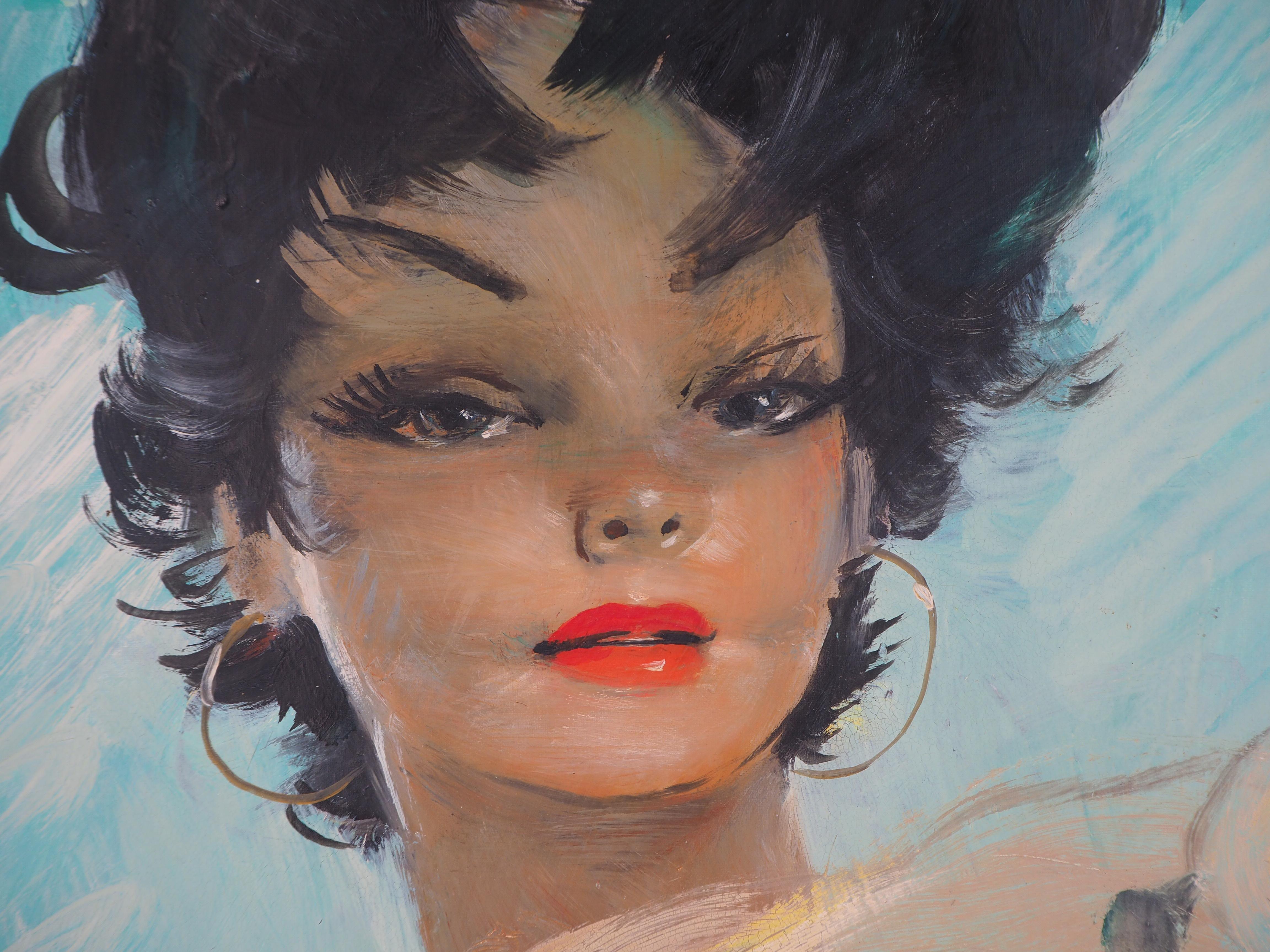 Woman with Gold Scarf - Original Oil on Panel, Handsigned 2
