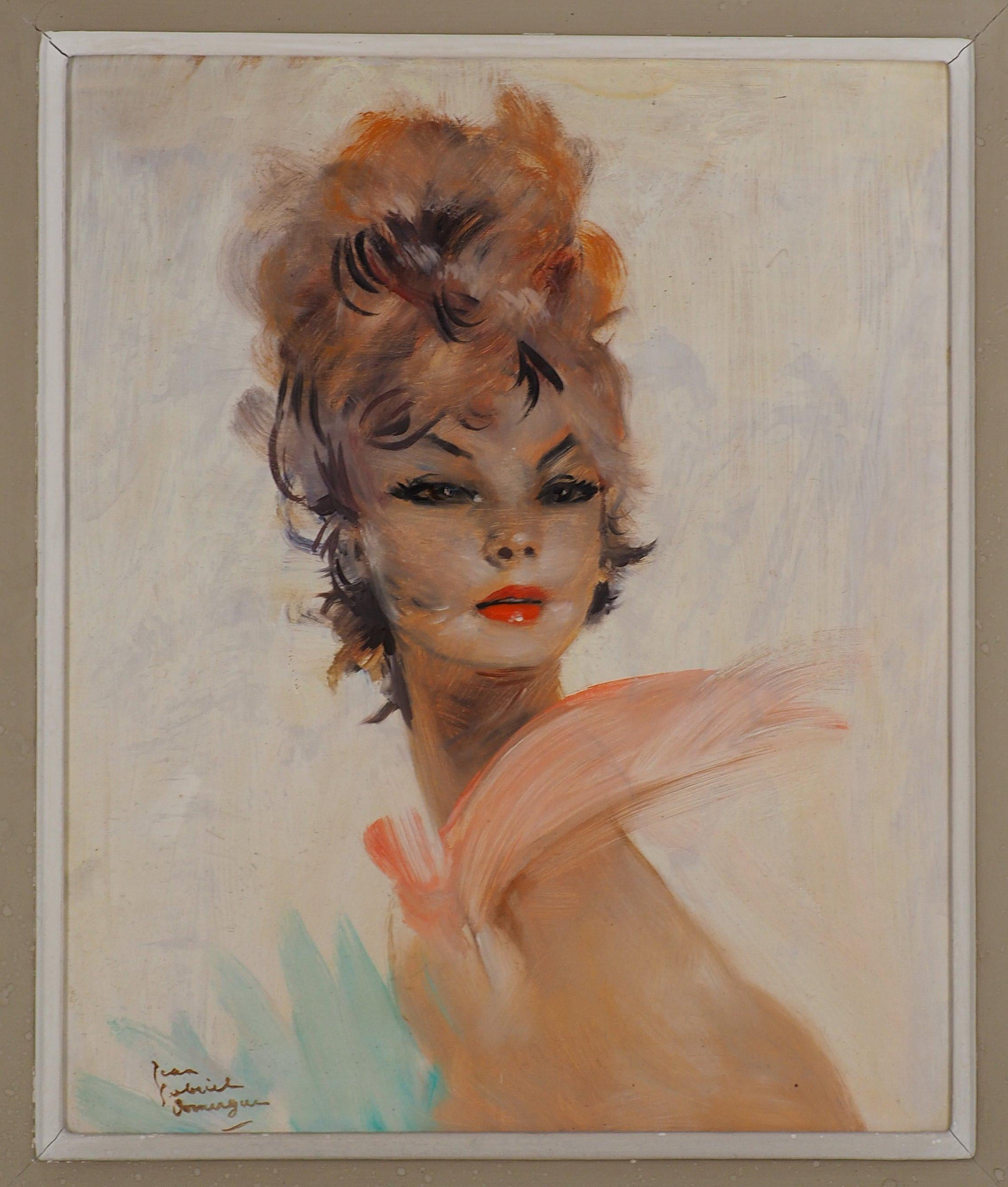 Woman with Ruban - Original Oil on Panel, Handsigned  - Painting by Jean-Gabriel Domergue