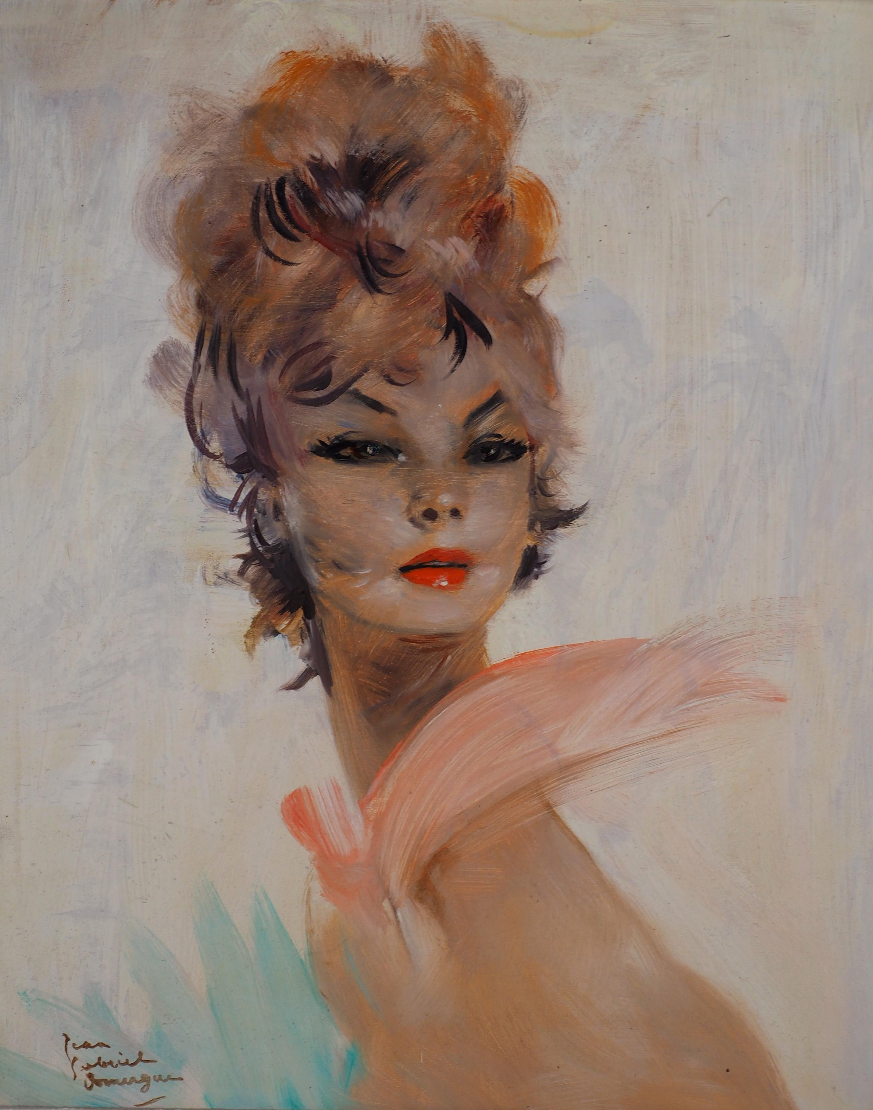 Woman with Ruban - Original Oil on Panel, Handsigned  - Brown Portrait Painting by Jean-Gabriel Domergue