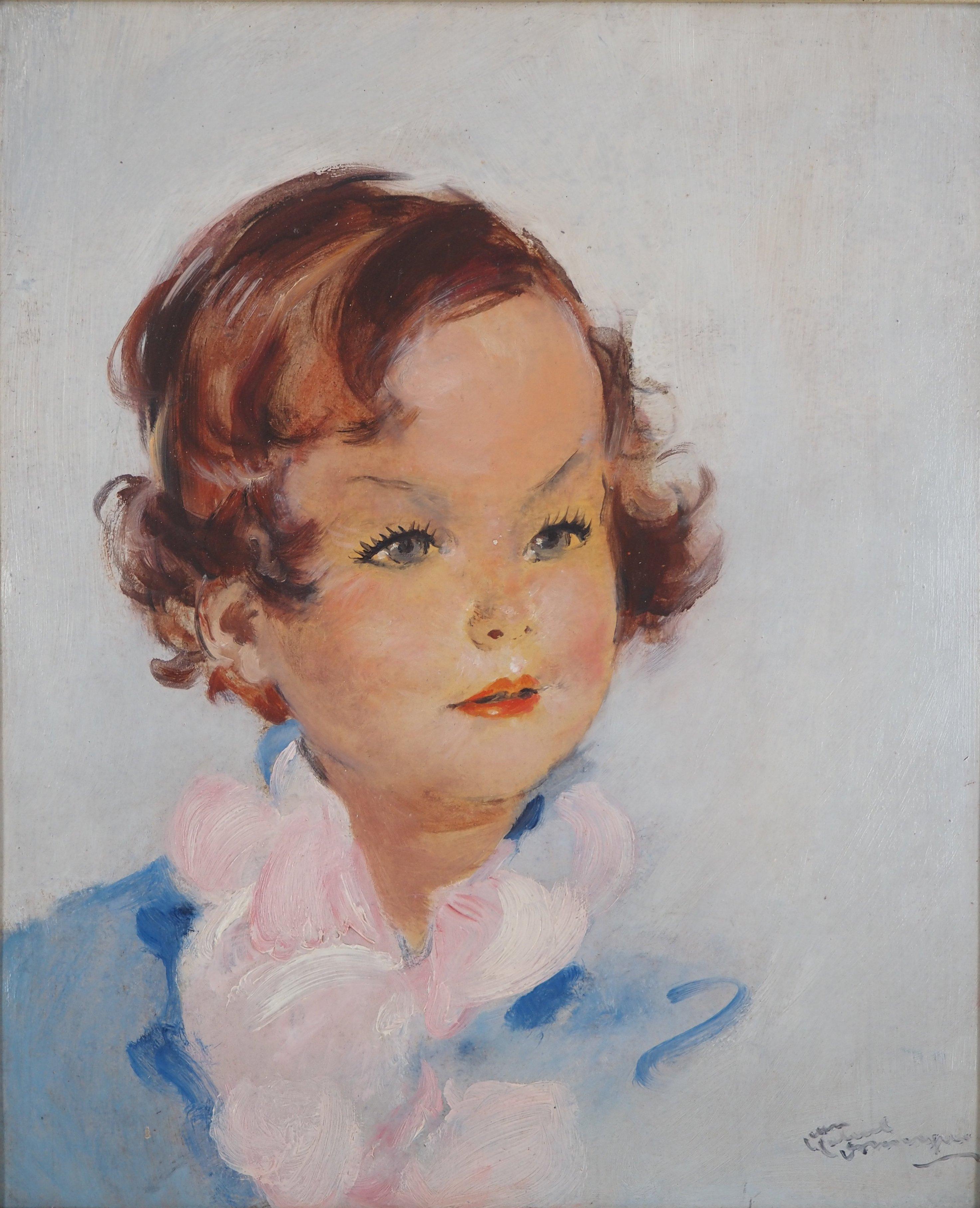 Young Girl with Pink Scarf – Originales Ölgemälde, handsigniert  – Painting von Jean-Gabriel Domergue