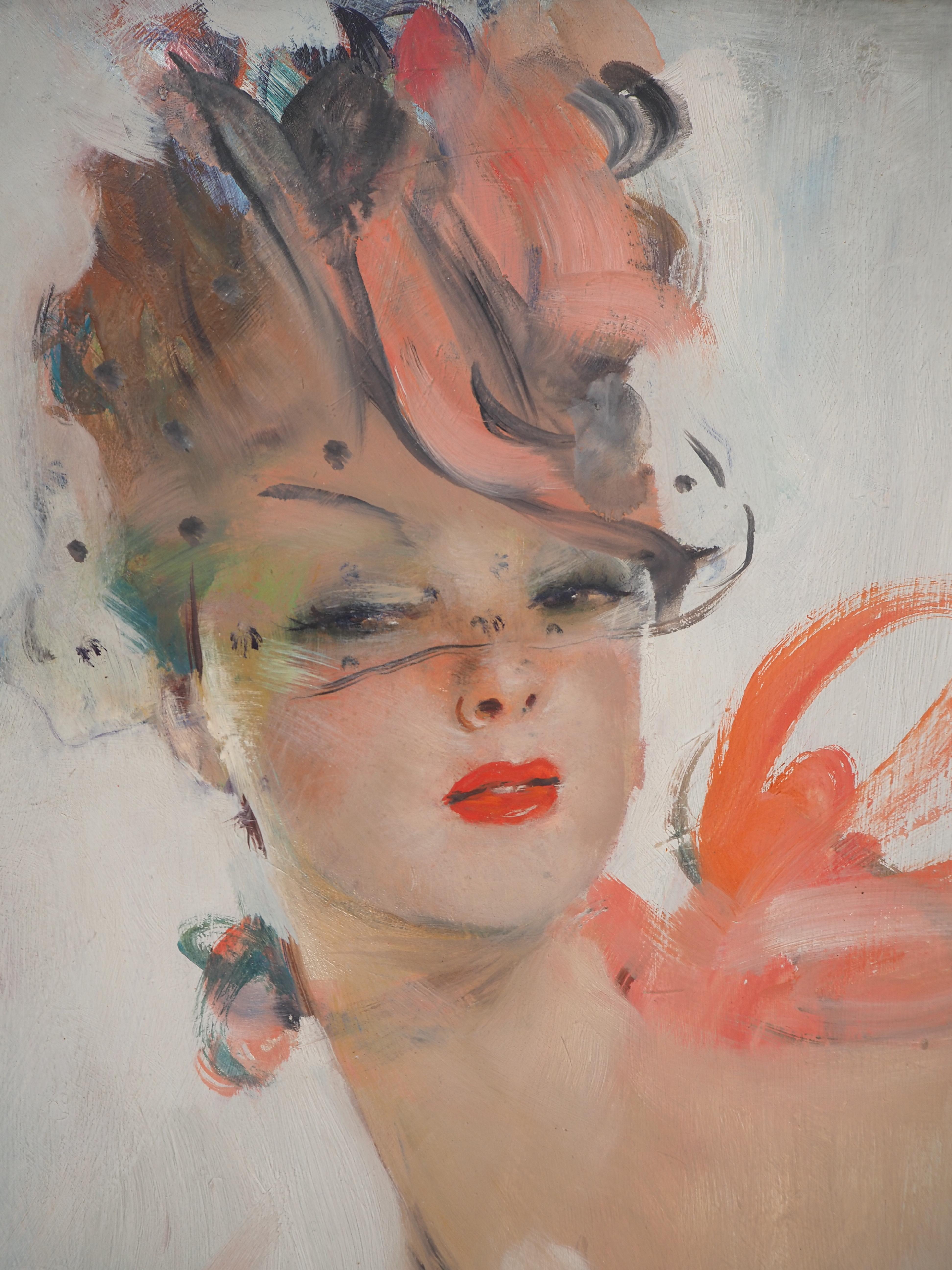 Jean-Gabriel DOMERGUE (1889-1962)
Junge Frau mit rosa Schleife und Hut, um 1950

Öl auf Hartfaserplatte
Signiert unten links
Auf Hartfaserplatte, 45 x 38 cm (ca. 28 x 15 Zoll)
Präsentiert in einem Rahmen aus Goldholz, 66 x 58 cm (ca. 26 x 23