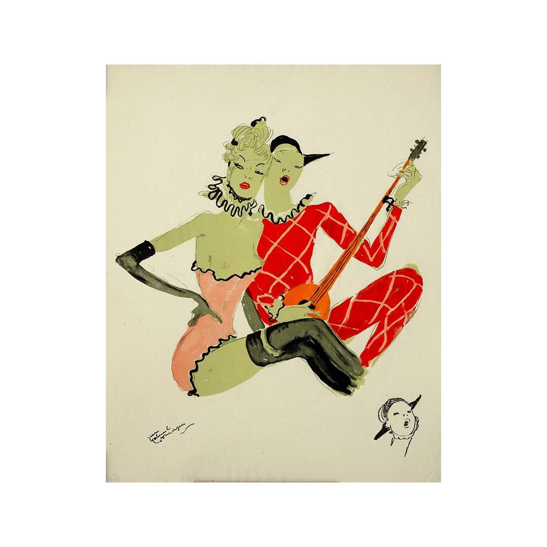 1956 lithography by Jean-Gabriel Domergue - Arlette au double visage For Sale 1