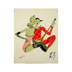 Lithographie de Jean-Gabriel Domergue - Arlette au double visage, 1956