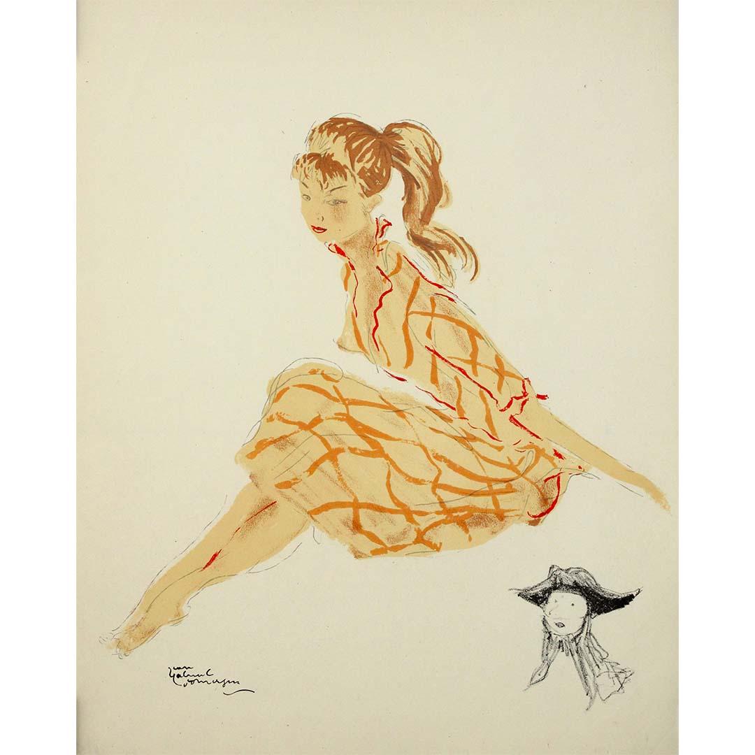 The 1956 lithography by Jean-Gabriel Domergue Cathie, part of the renowned La Parisienne portfolio, stands as an elegant representation of post-war French art and a celebration of the quintessential Parisian woman. This lithograph, signed within the