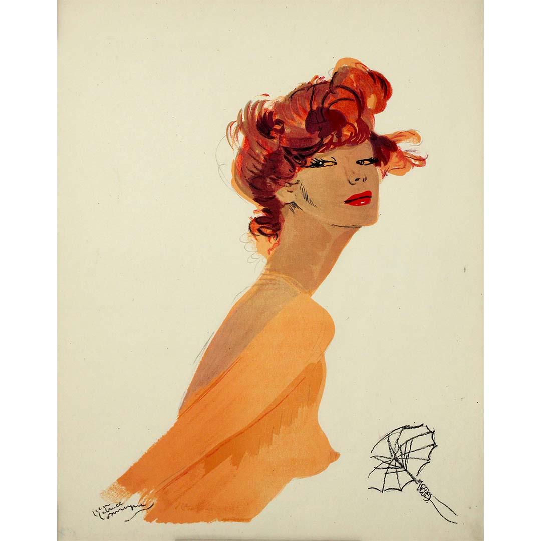 The 1956 lithography by Jean-Gabriel Domergue Ernestine est à peindre, part of the renowned La Parisienne portfolio, stands as an elegant representation of post-war French art and a celebration of the quintessential Parisian woman. This lithograph,