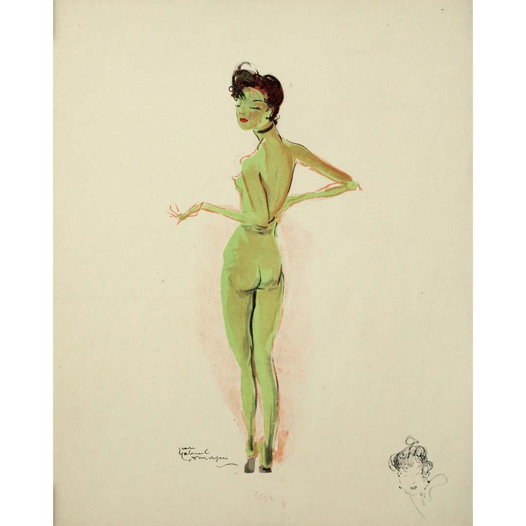 The 1956 lithography by Jean-Gabriel Domergue Melle Paule, part of the renowned La Parisienne portfolio, stands as an elegant representation of post-war French art and a celebration of the quintessential Parisian woman. This lithograph, signed