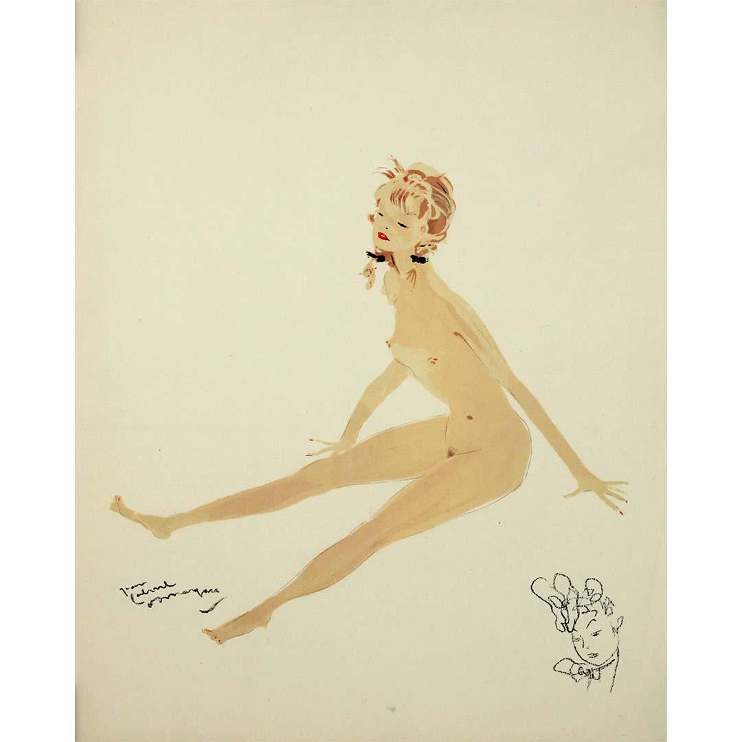 The 1956 lithography by Jean-Gabriel Domergue Suzette, part of the renowned La Parisienne portfolio, stands as an elegant representation of post-war French art and a celebration of the quintessential Parisian woman. This lithograph, signed within