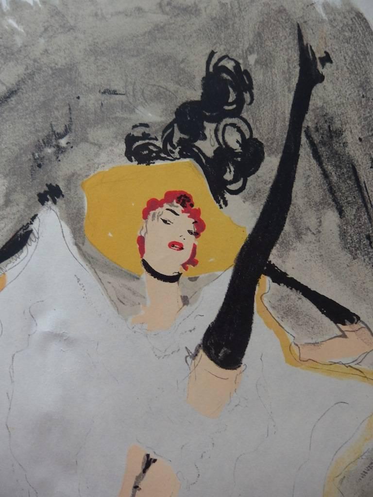 En el Moulin Rouge : French Cancan - Litografía original - Mourlot, 1956 - Print Moderno de Jean-Gabriel Domergue
