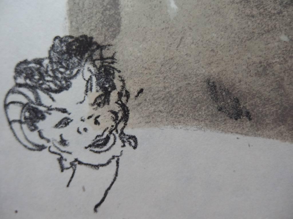 En el Moulin Rouge : French Cancan - Litografía original - Mourlot, 1956 - Figurative Print Gris de Jean-Gabriel Domergue