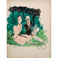 Circa 1948 lithographie originale de Jean-Gabriel Domergue : couple à la mode