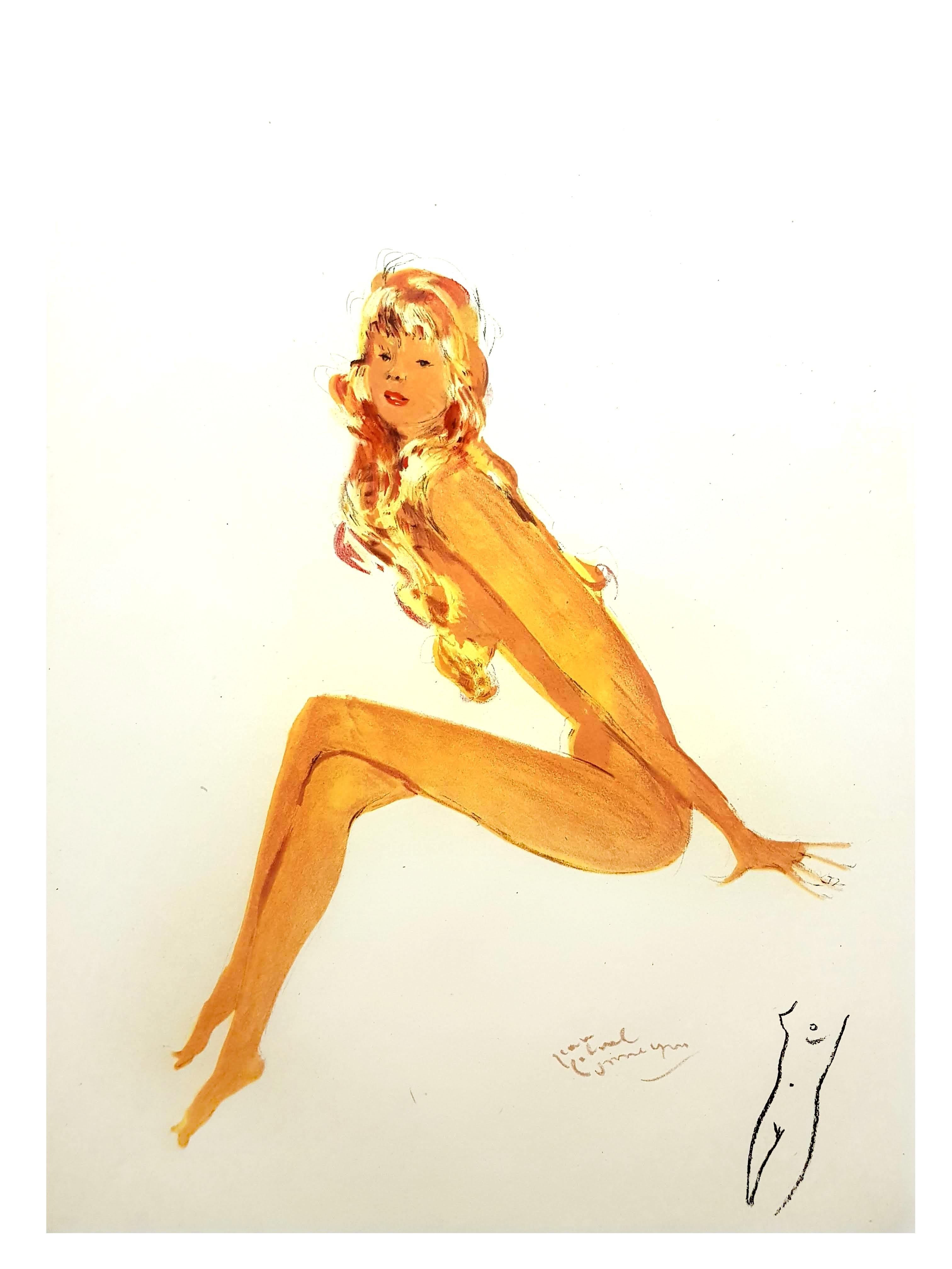 Domergue - Red Hair Elegance - Original Signed Lithograph For Sale 1