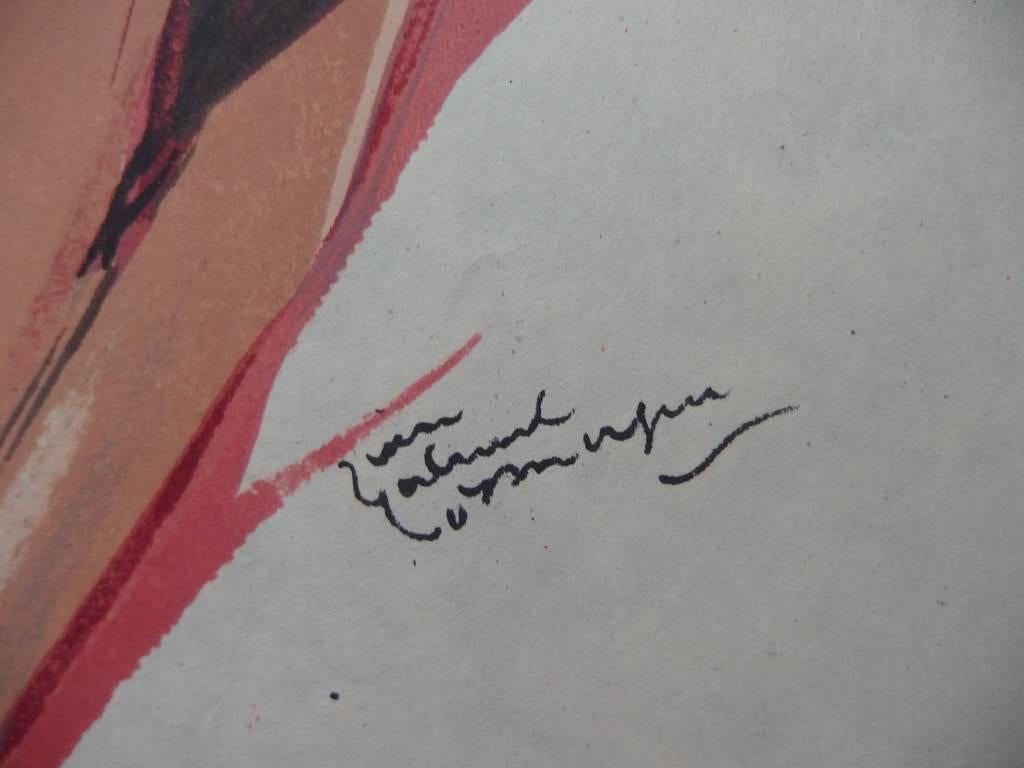 Girl in Red - Original lithograph - Mourlot, 1956 - Print by Jean-Gabriel Domergue