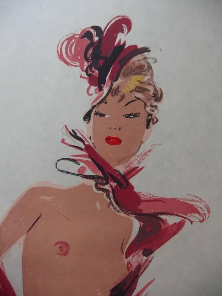 Girl in Red - Original lithograph - Mourlot, 1956 - Modern Print by Jean-Gabriel Domergue