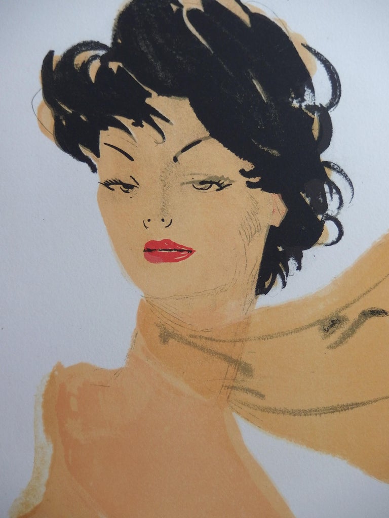 Girl with a scarf - Original lithograph - 1956 - Print by Jean-Gabriel Domergue