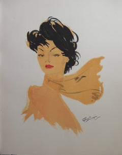 Girl with a scarf - Original lithograph - 1956