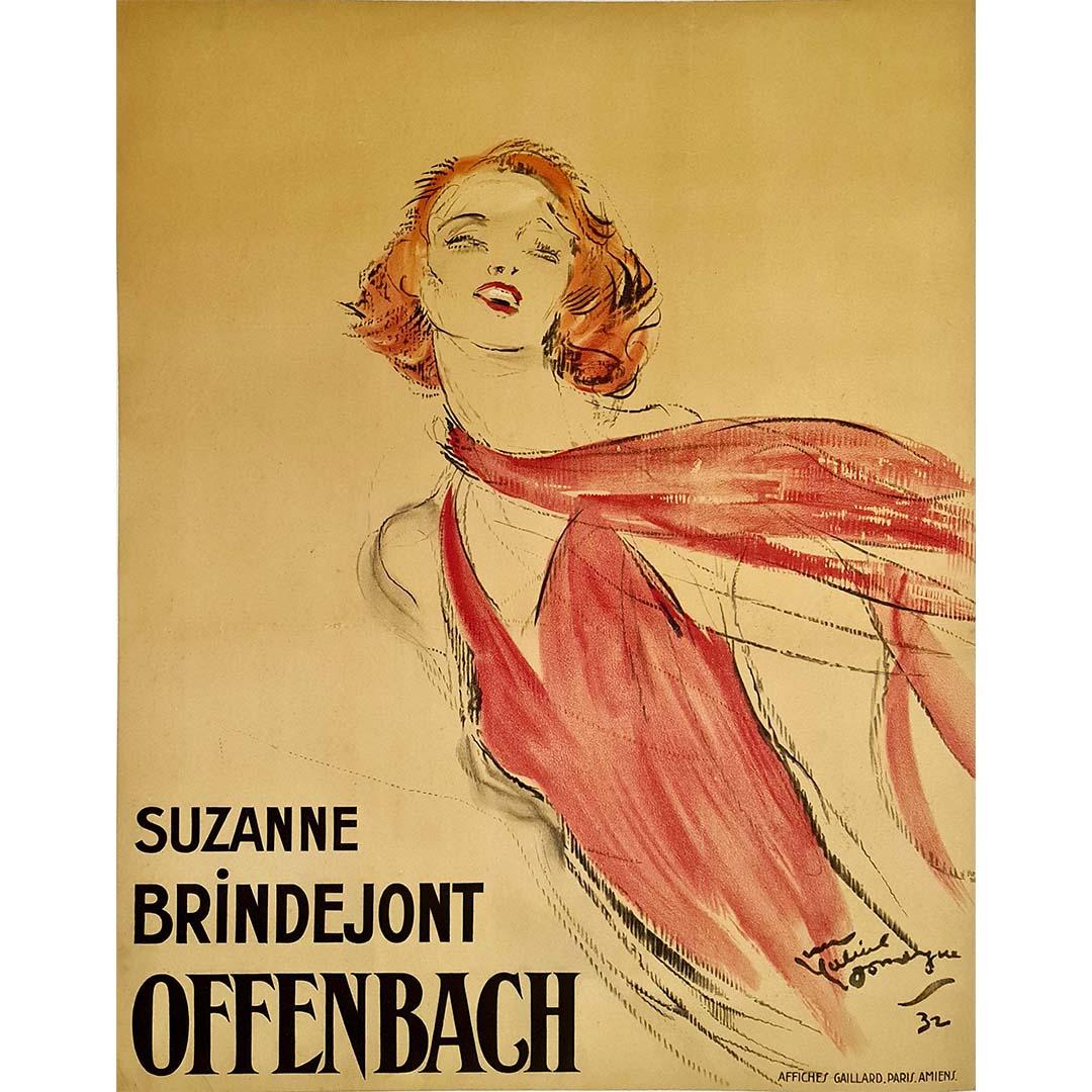 In der Welt der Vintage-Plakatkunst ist das Originalplakat von Jean-Gabriel Domergue für Suzanne Brindejont Offenbach aus dem Jahr 1932, das vom geschätzten Atelier Gaillard in Paris gedruckt wurde, ein Werk von bleibender Schönheit und