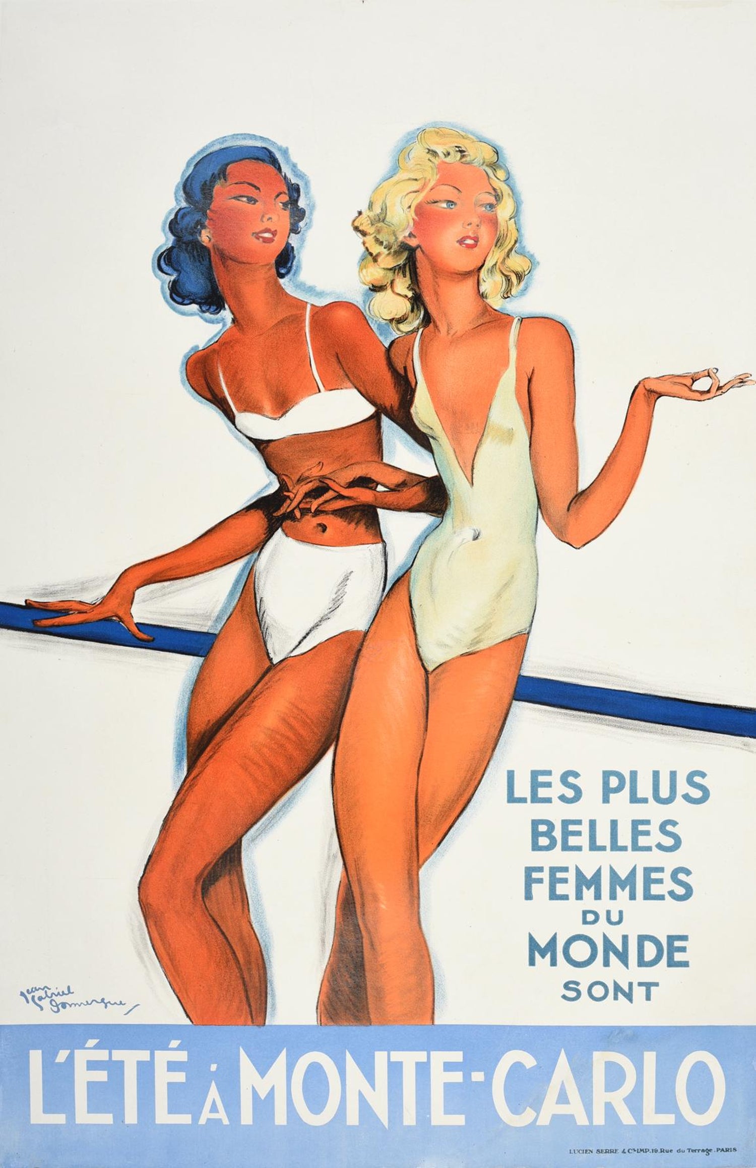 Jean-Gabriel Domergue, 1889-1962 - Original Vintage Poster Summer In Monte  Carlo Travel Pin Up Design Belle Femmes For Sale at 1stDibs