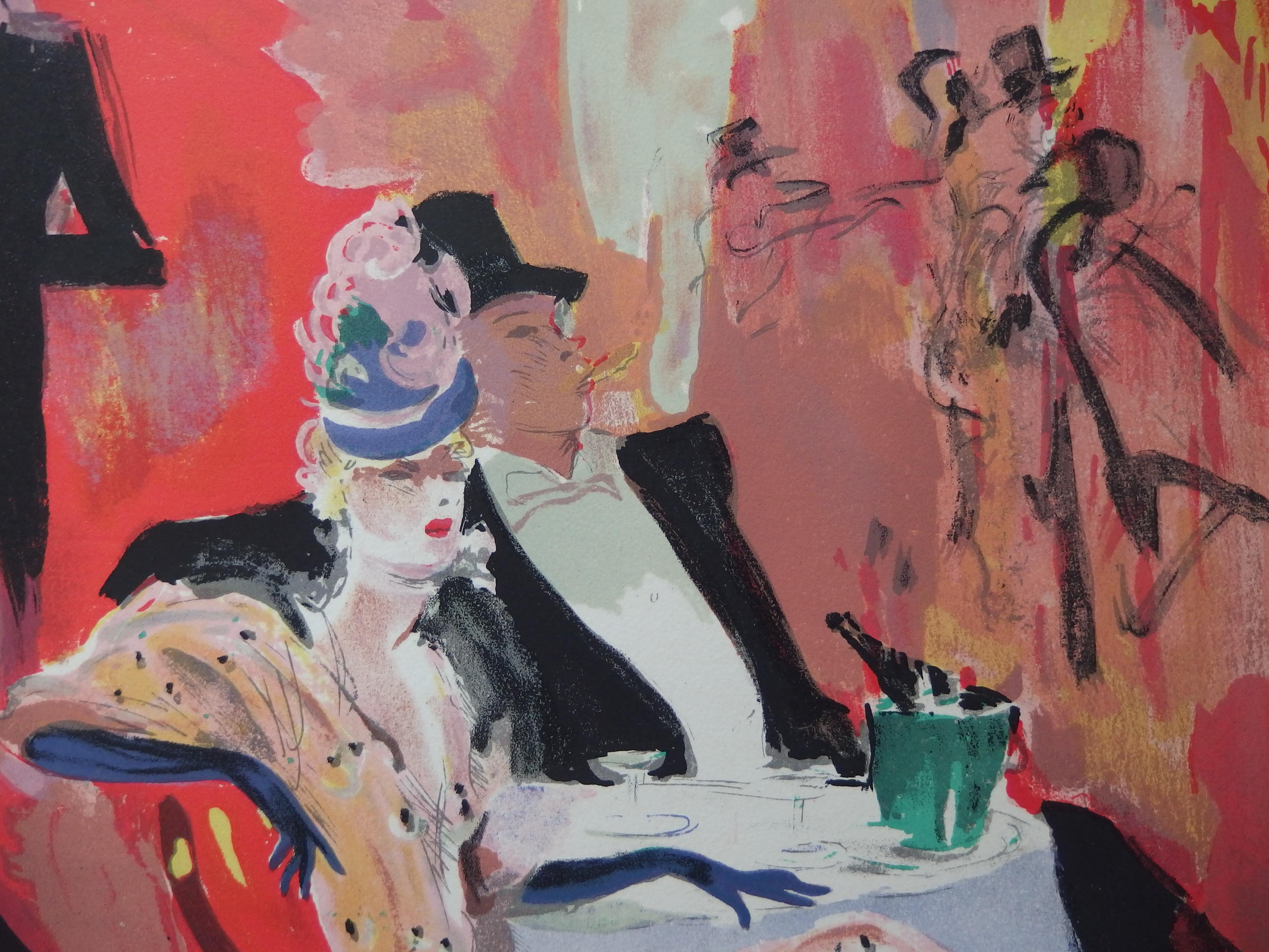 Paris, Going at Maxim's Cafe - Original lithograph - 1956 - Print by Jean-Gabriel Domergue