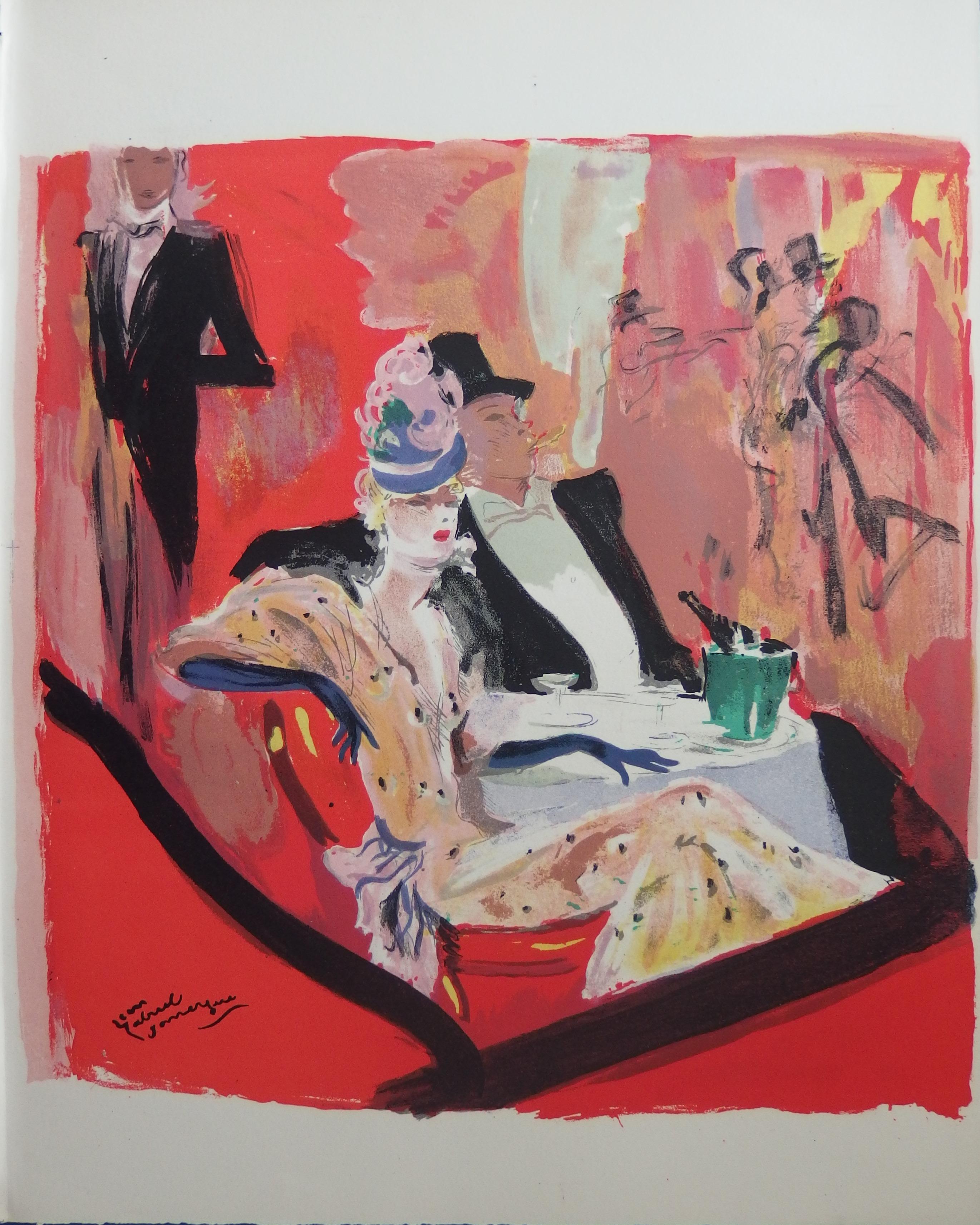 Jean-Gabriel Domergue Figurative Print - Paris, Going at Maxim's Cafe - Original lithograph - 1956