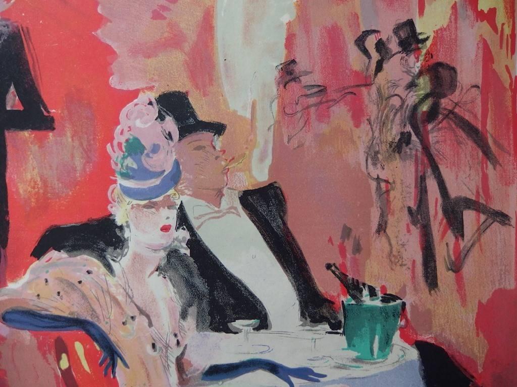 Paris : Going at Maxim's Cafe - Original lithograph - Mourlot, 1956 - Modern Print by Jean-Gabriel Domergue